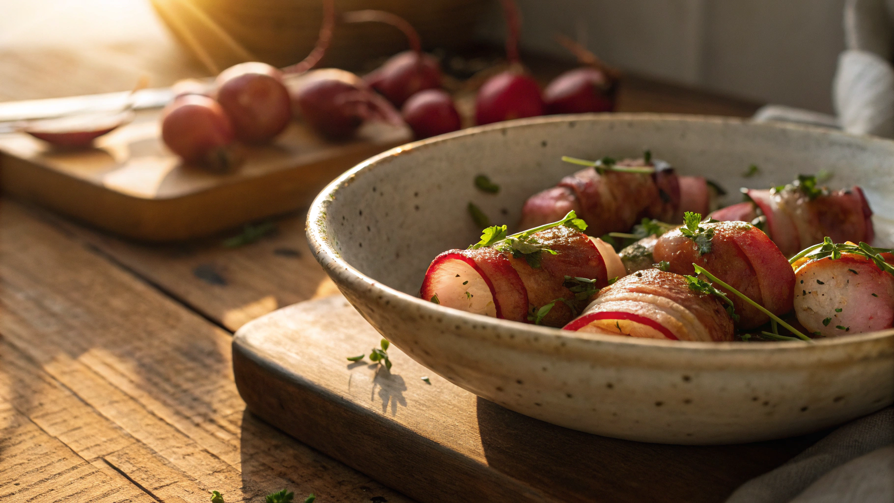 Keto Maple Bacon Wrapped Radishes