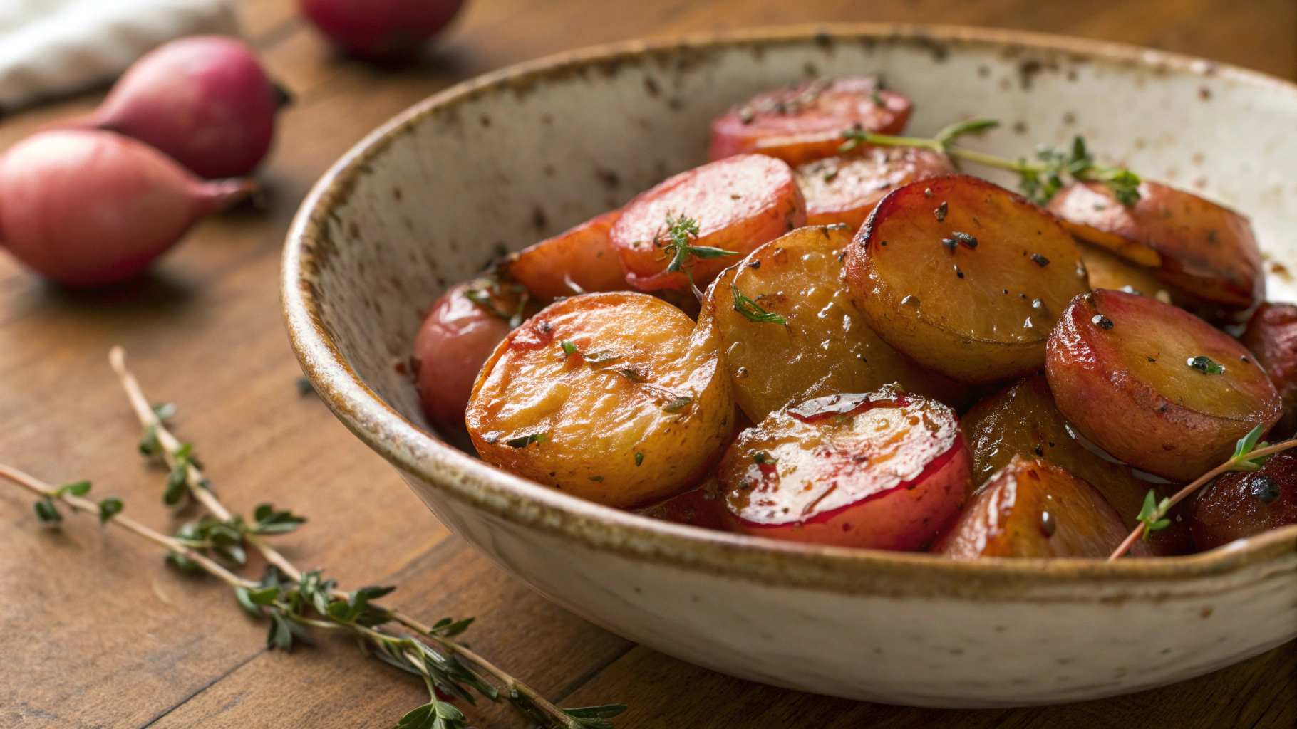Keto Maple Lemon Thyme Roasted Radishes
