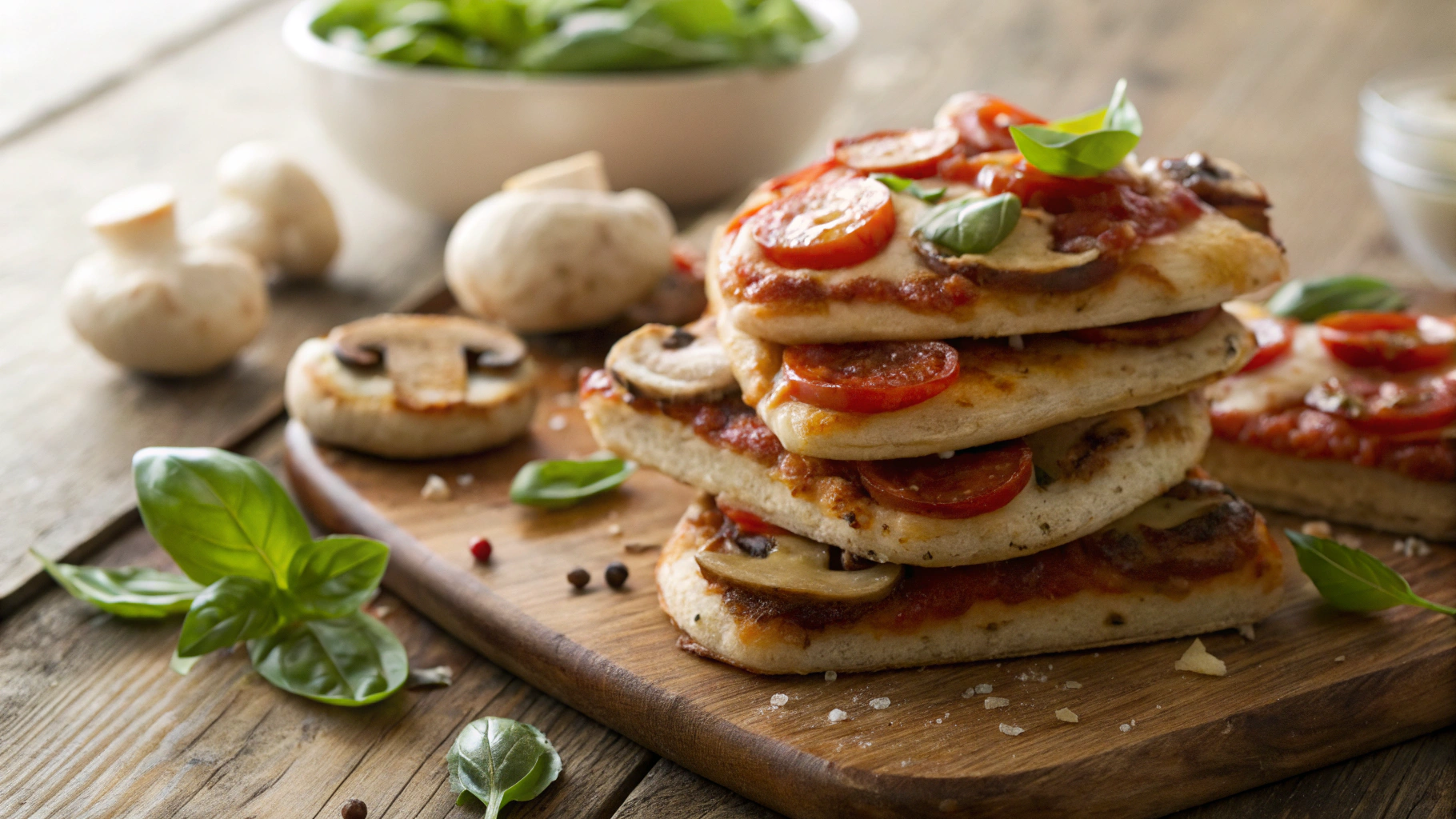 Keto Marinated Mushroom Pizza Stacks