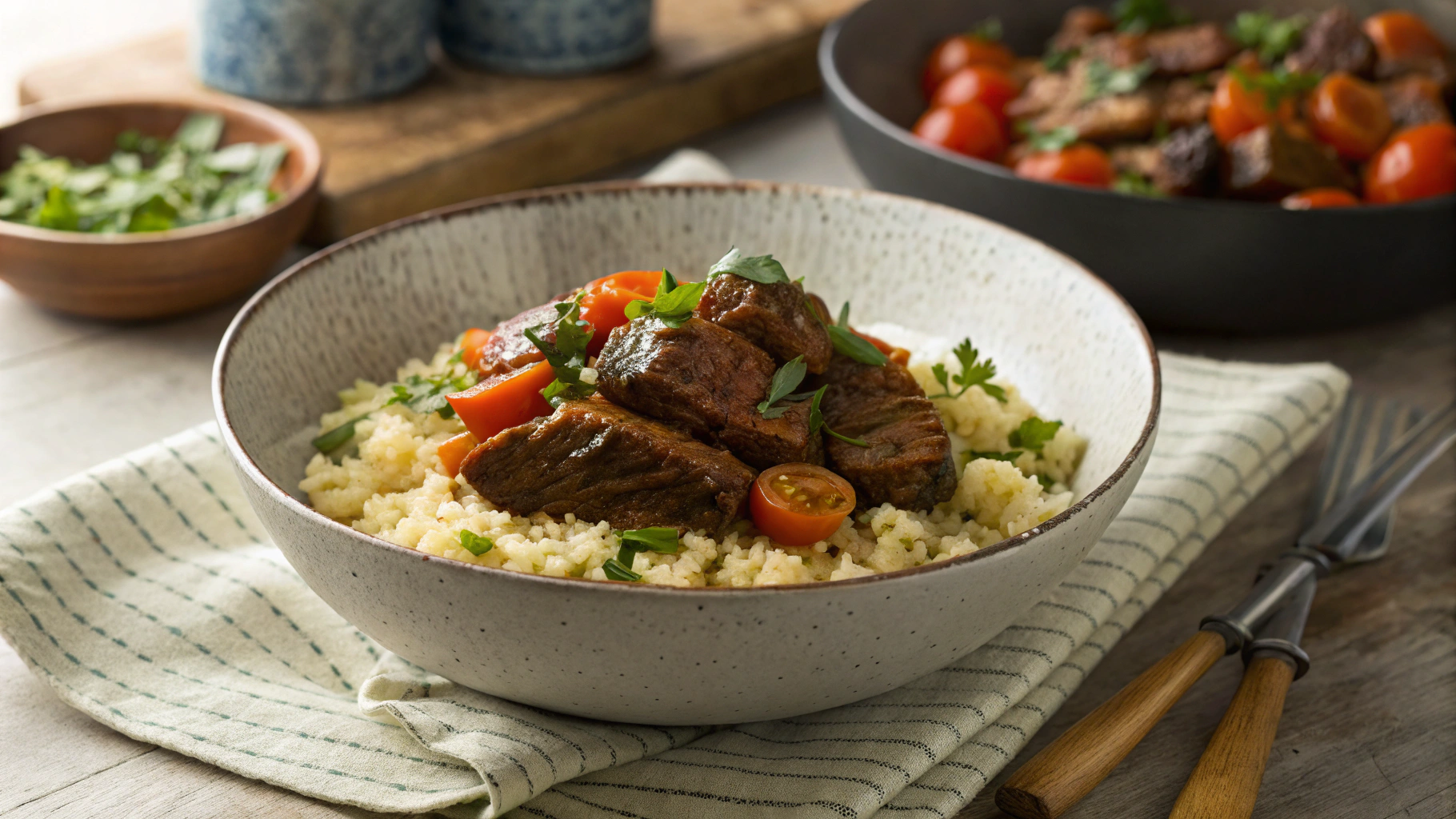 Keto Masala Sirloin w Golden Cilantro Rice