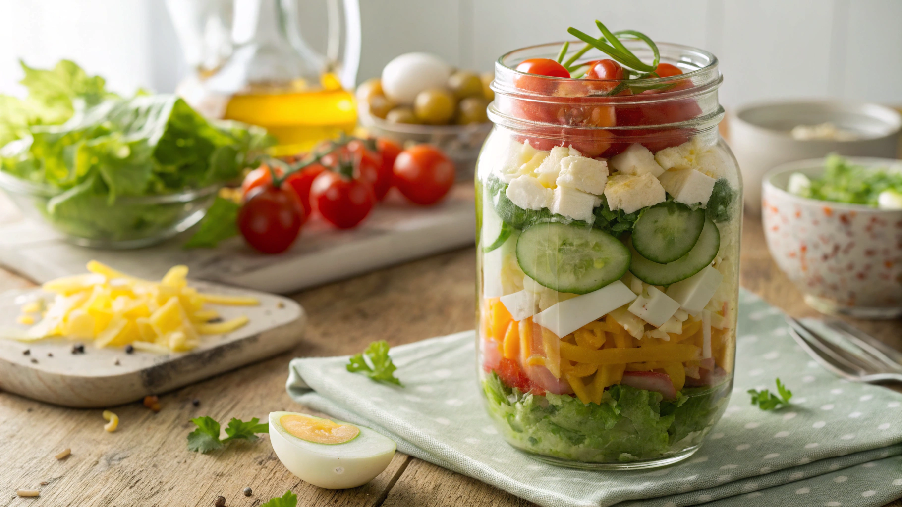 Keto Mason Jar Layered Cheese Salad