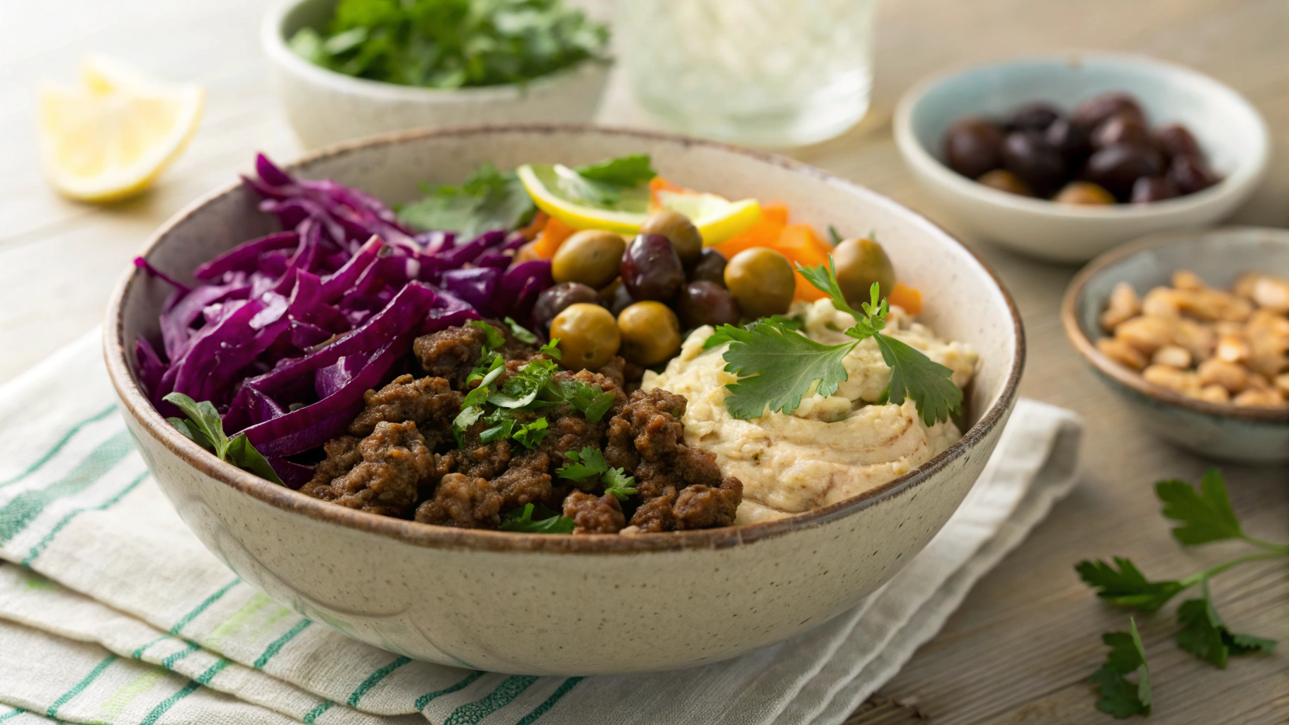 Low Carb Mediterranean Cabbage and Lamb Bowl