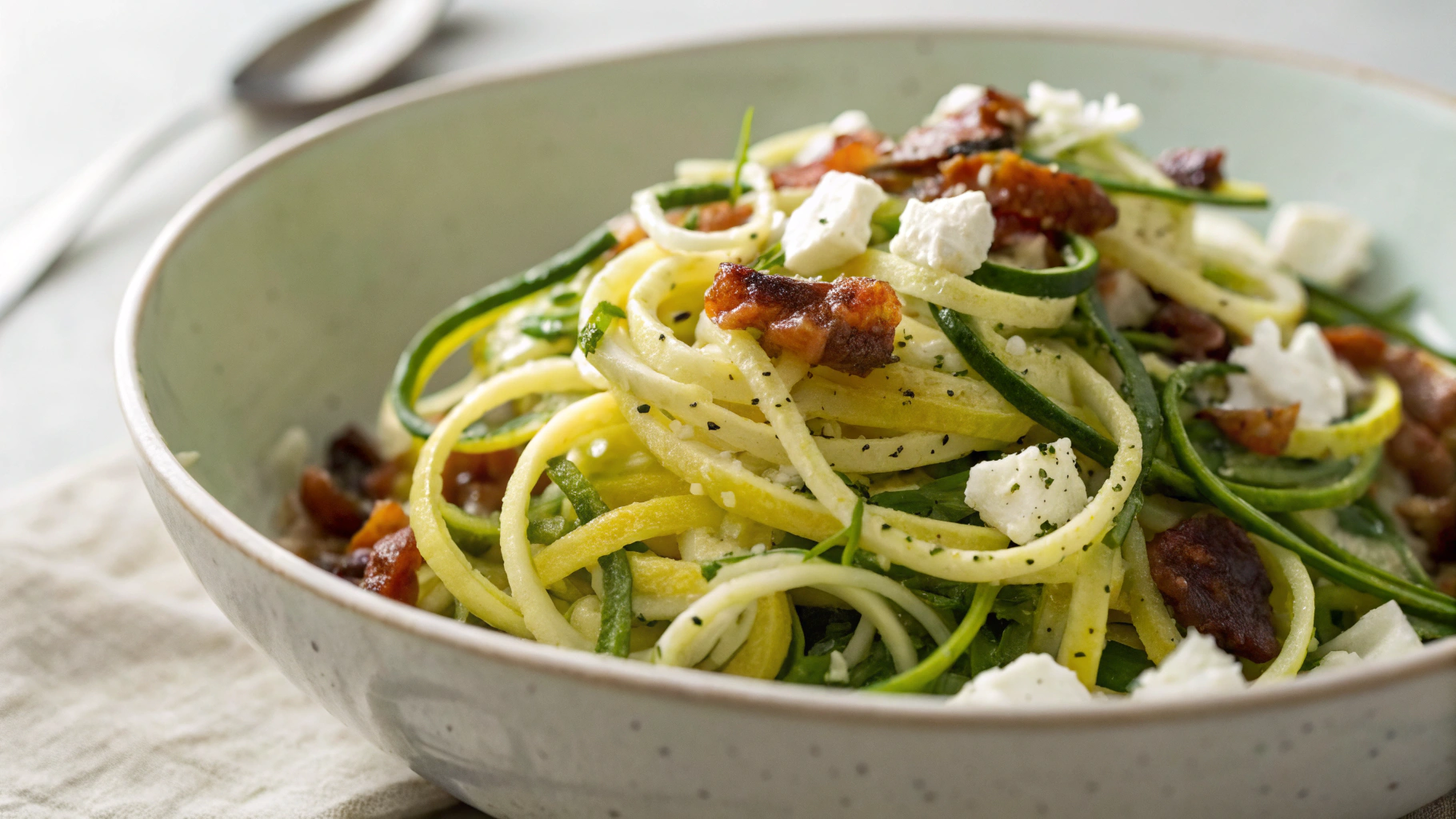 Keto Mediterranean Zucchini Pasta and Peas