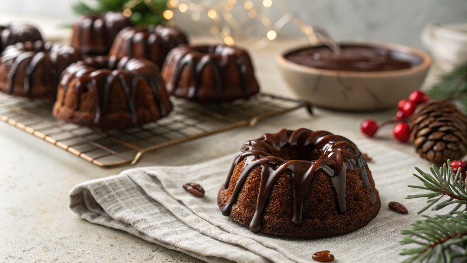 Low Carb Mini Chocolate Bundt Cakes with Espresso Glaze