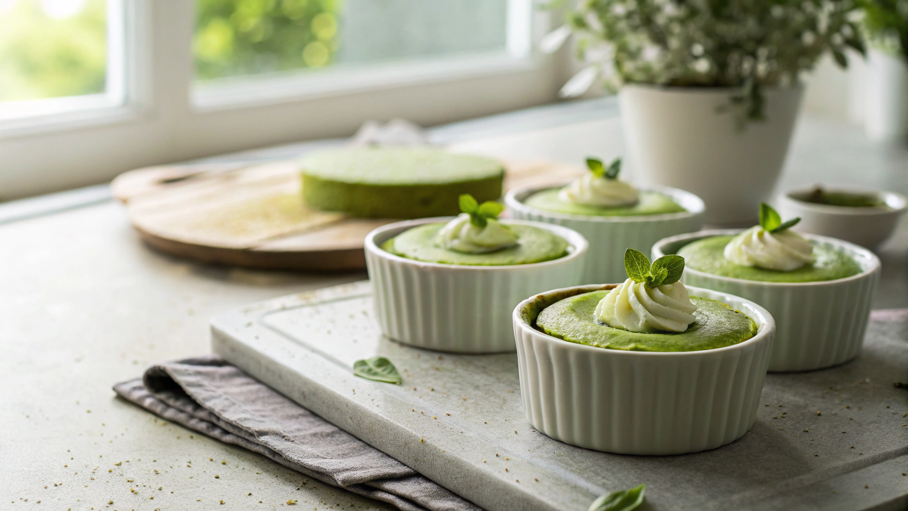 Keto Mini Matcha No-Bake Cheesecakes