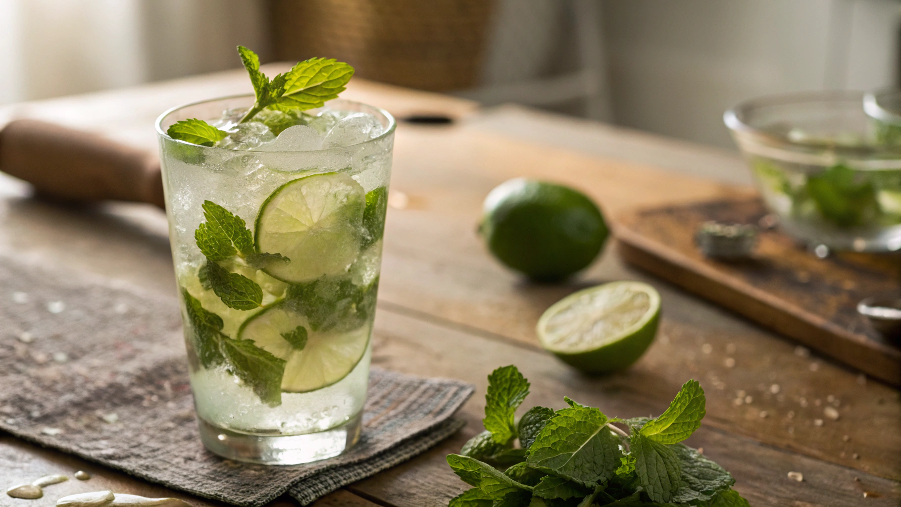 Keto Mojito Cocktail with Coconut, Mint and Lime