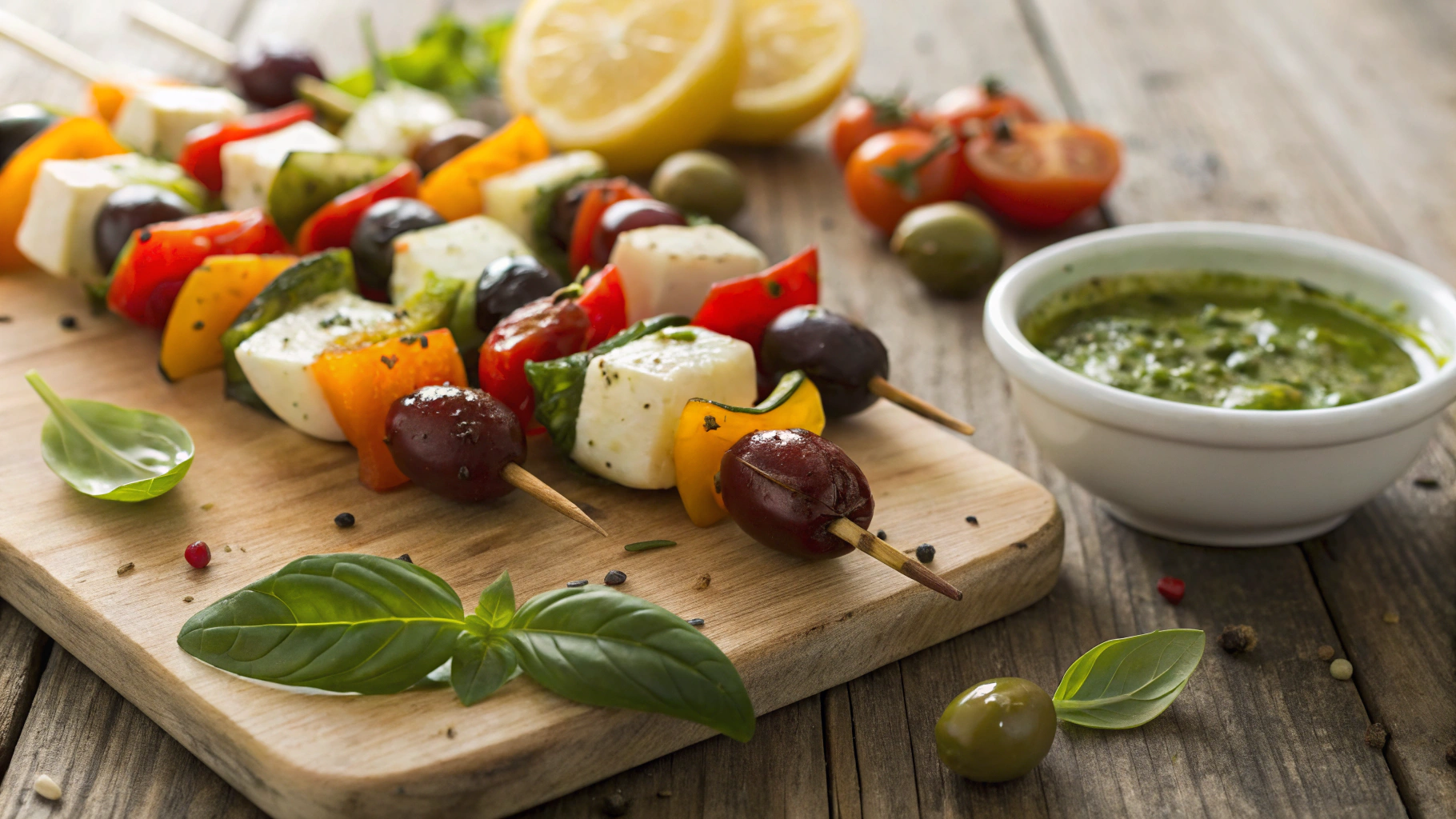 Keto Mozzarella Skewers with Lemon Basil Mayo