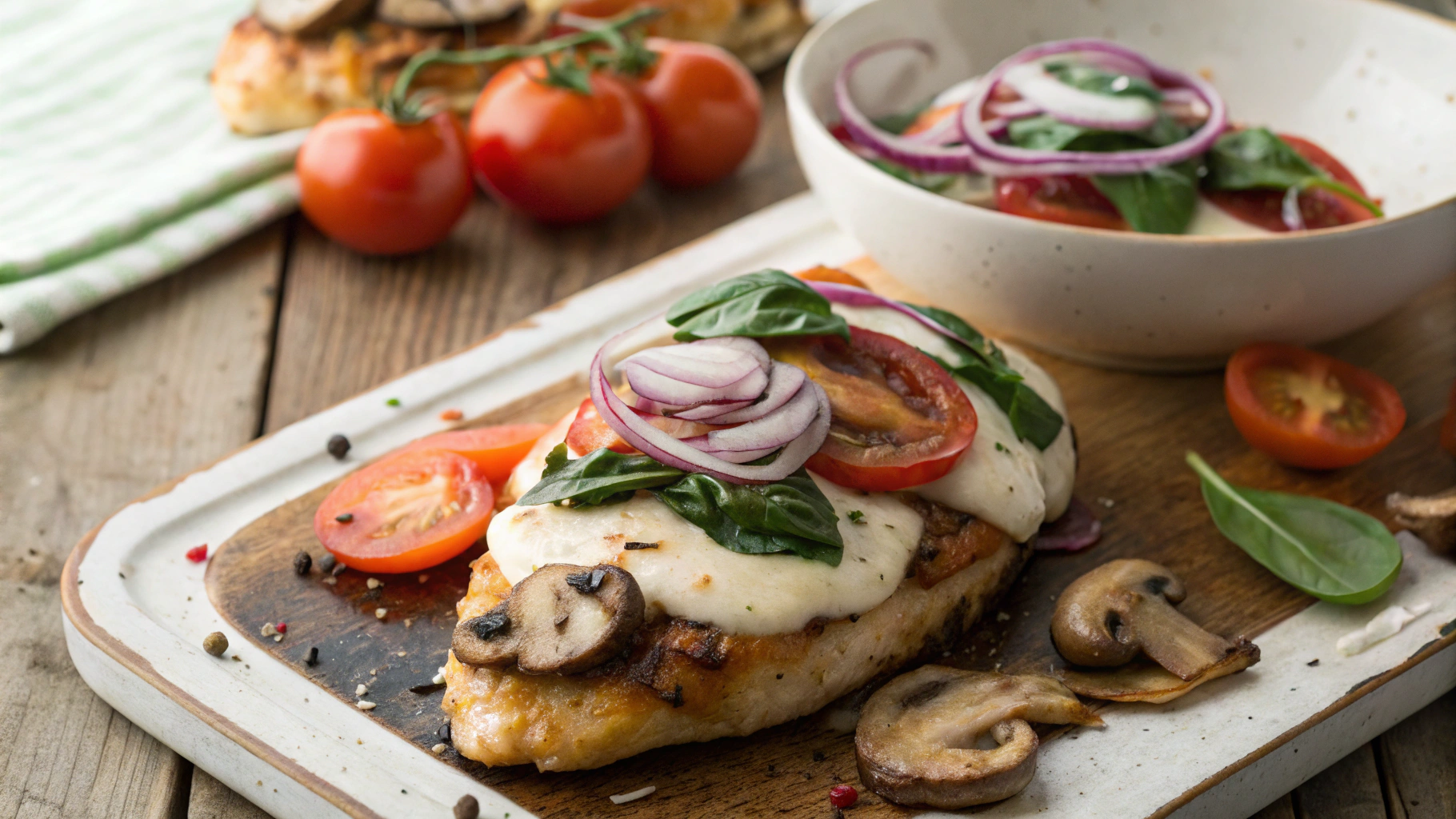 Keto Mushroom and Spinach Pizza Chicken