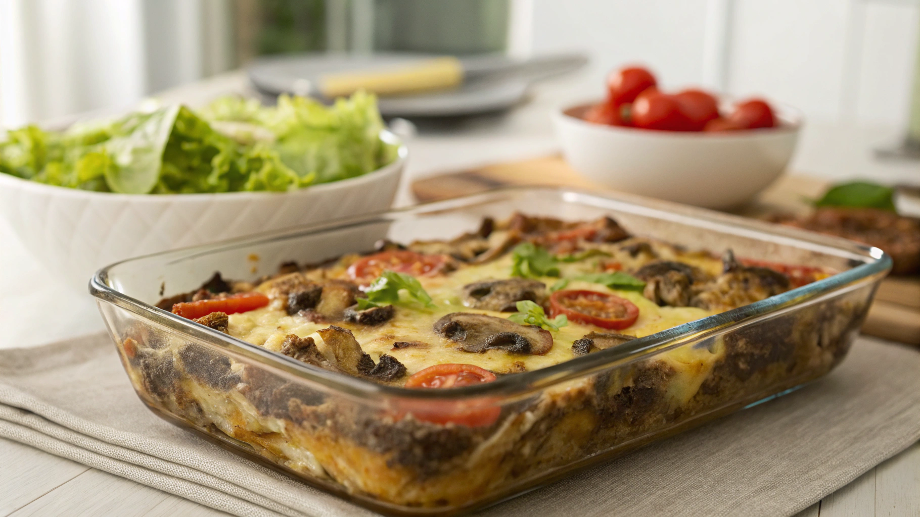 Keto Mushroom Swiss Cheeseburger Casserole