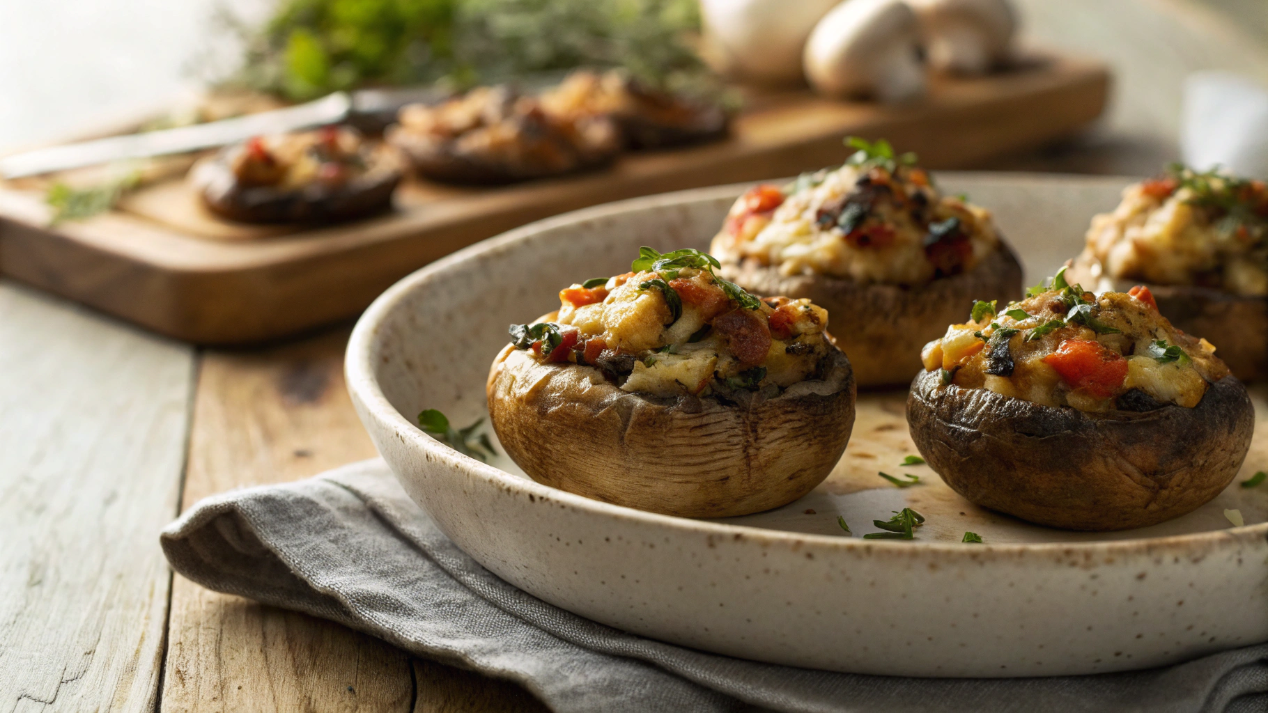 Keto Mushrooms Stuffed W/ Tapenade & Parmesan