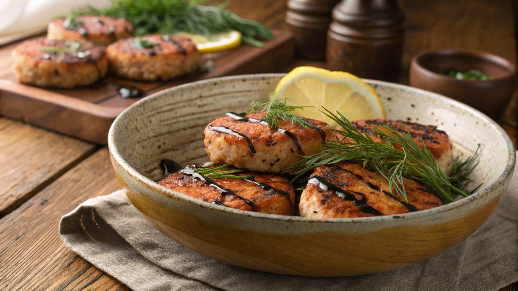 Keto Old Bay Salmon Cakes w Lemon Balsamic Reduction