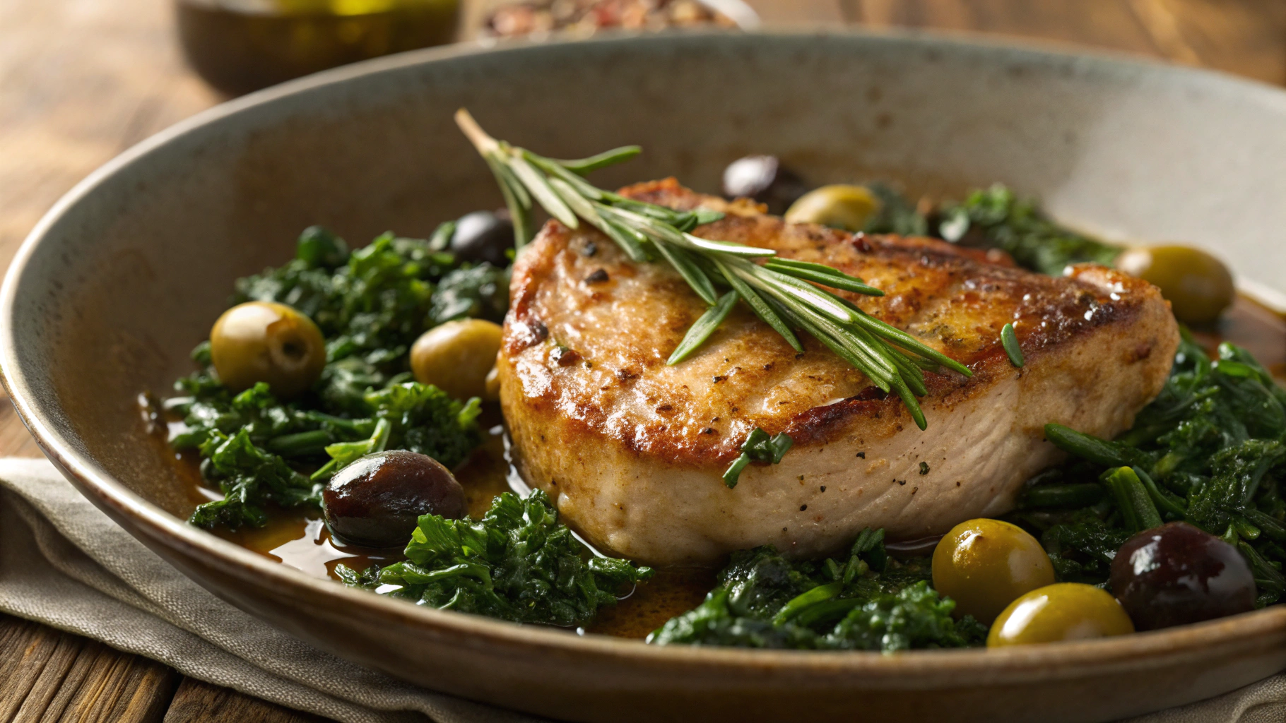Low Carb OMAD Rosemary Pork Chop with Buttered Kale