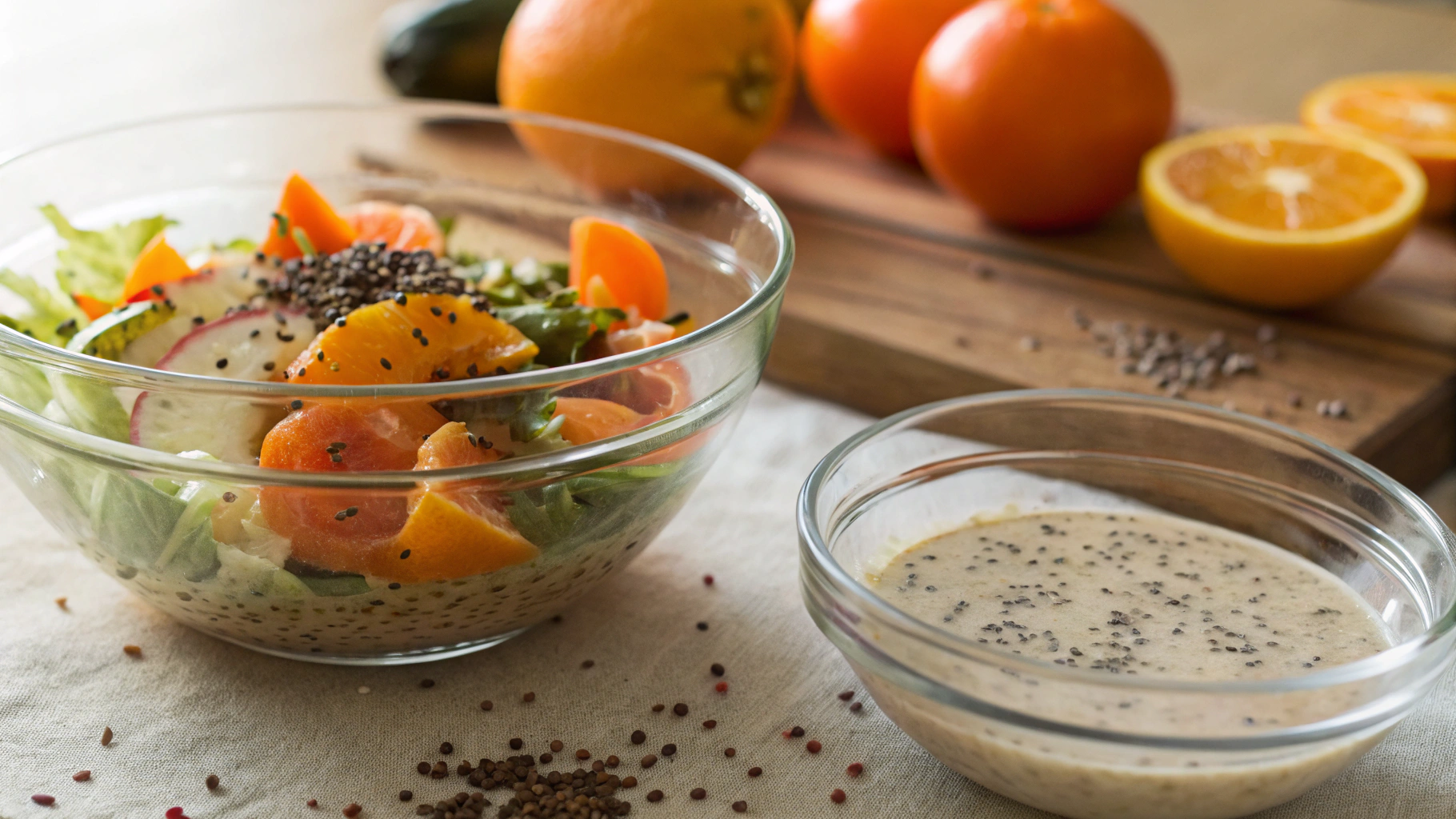 Low Carb Orange, Tahini and Chia Salad Dressing