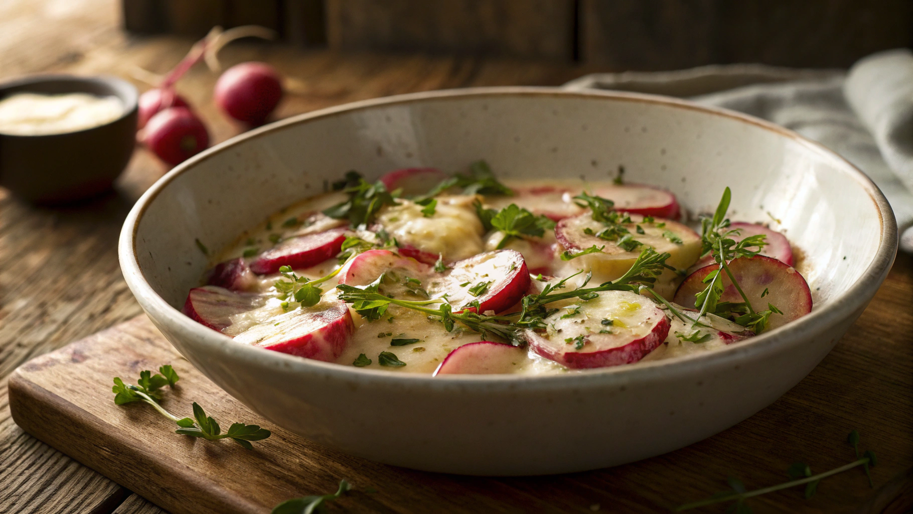 Keto Pan Fried Radishes in a Cream Cheese Sauce