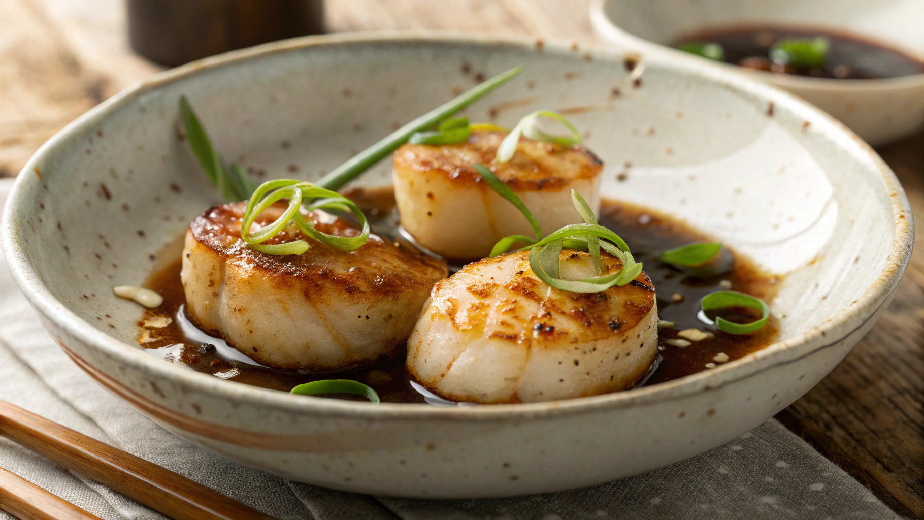 Low Carb Pan Seared Scallops With Toasted Garlic Oil Soy Sauce
