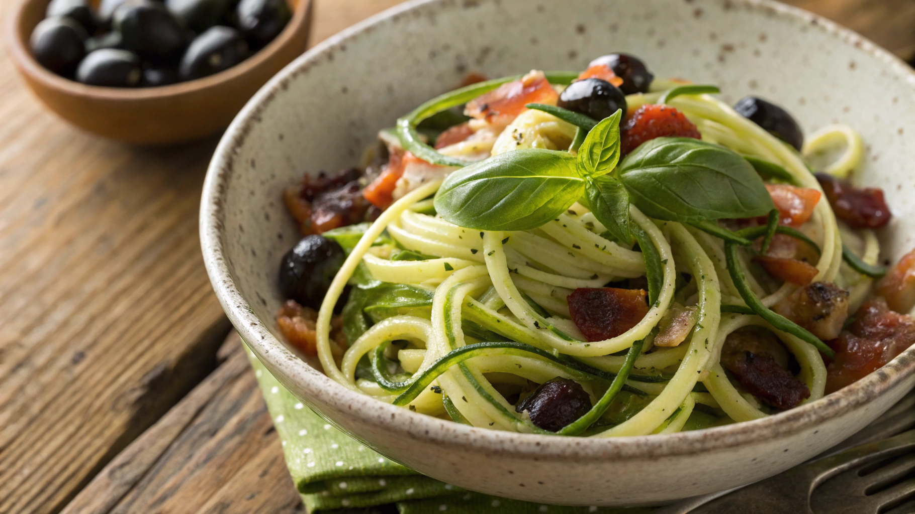 Keto Pancetta and Olive Spaghetti