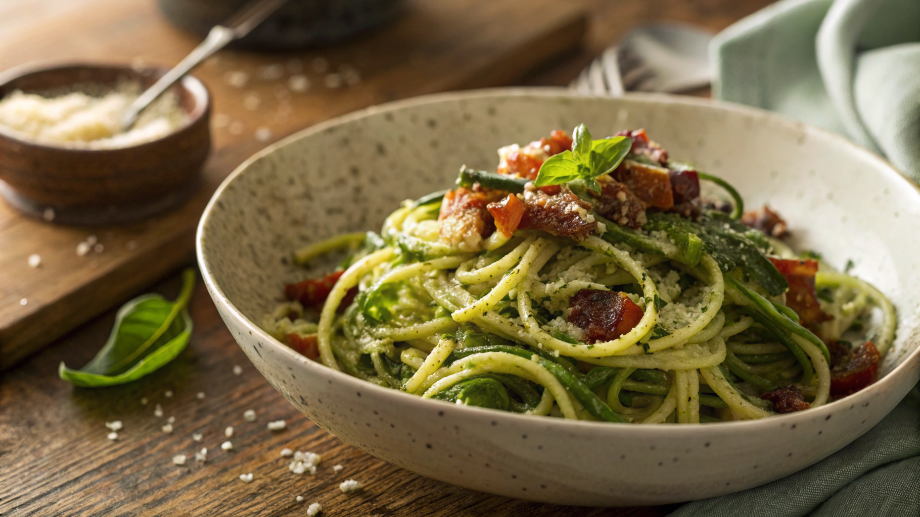 Keto Pancetta and Pesto Spaghetti