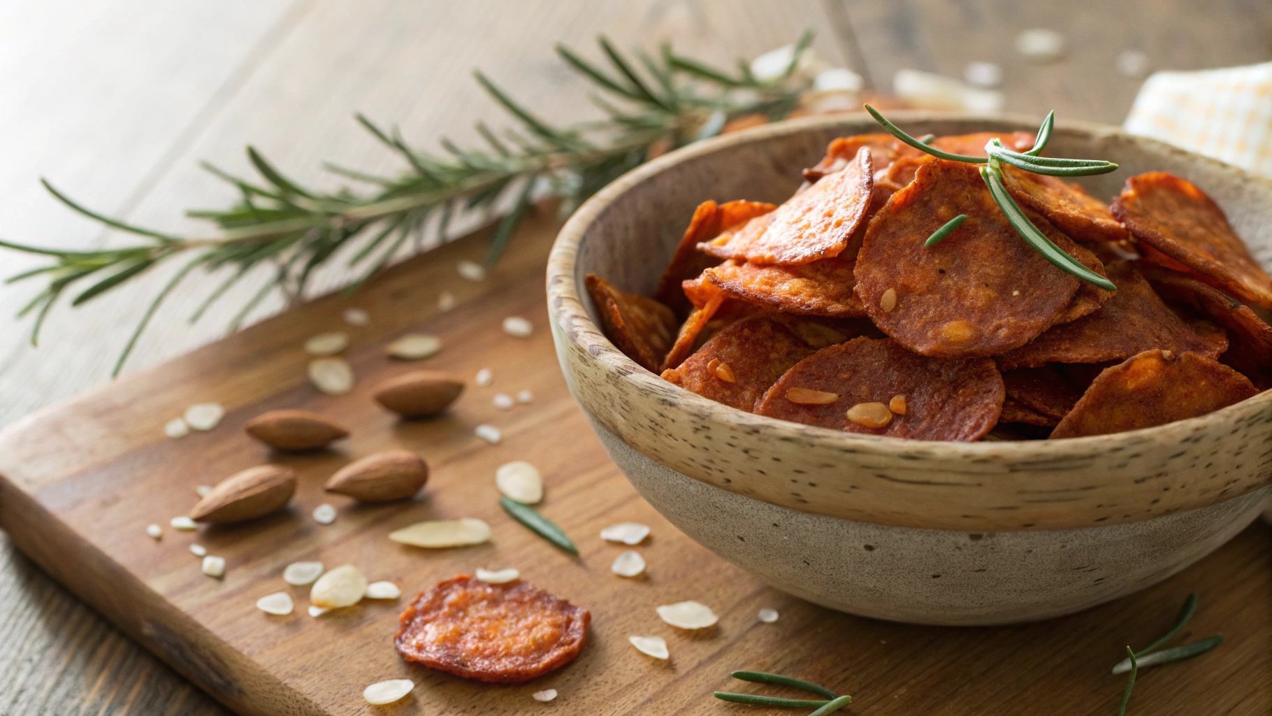 Keto Parmesan, Almond and Chorizo Chips