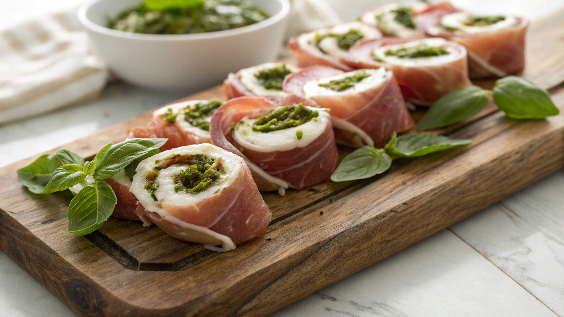 Keto Pesto Cream Cheese Prosciutto Rolls