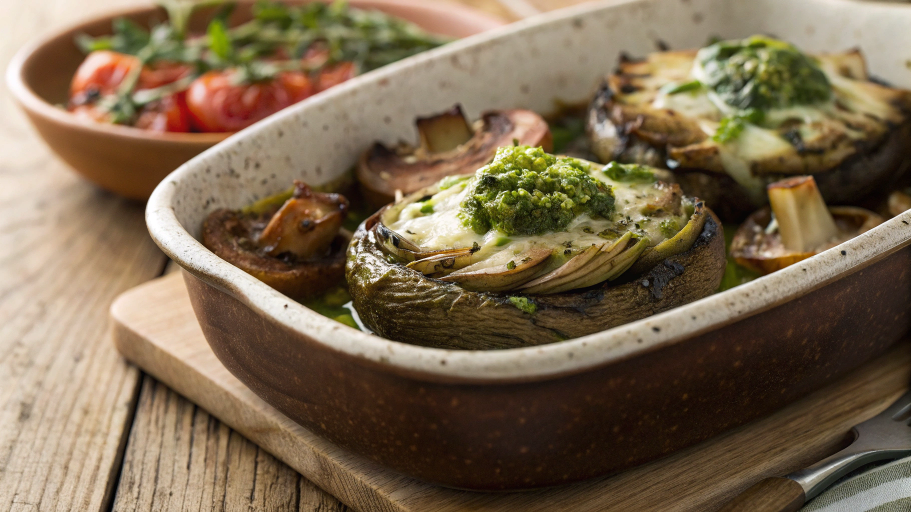 Keto Pesto Portabella Artichoke Sheet Pan