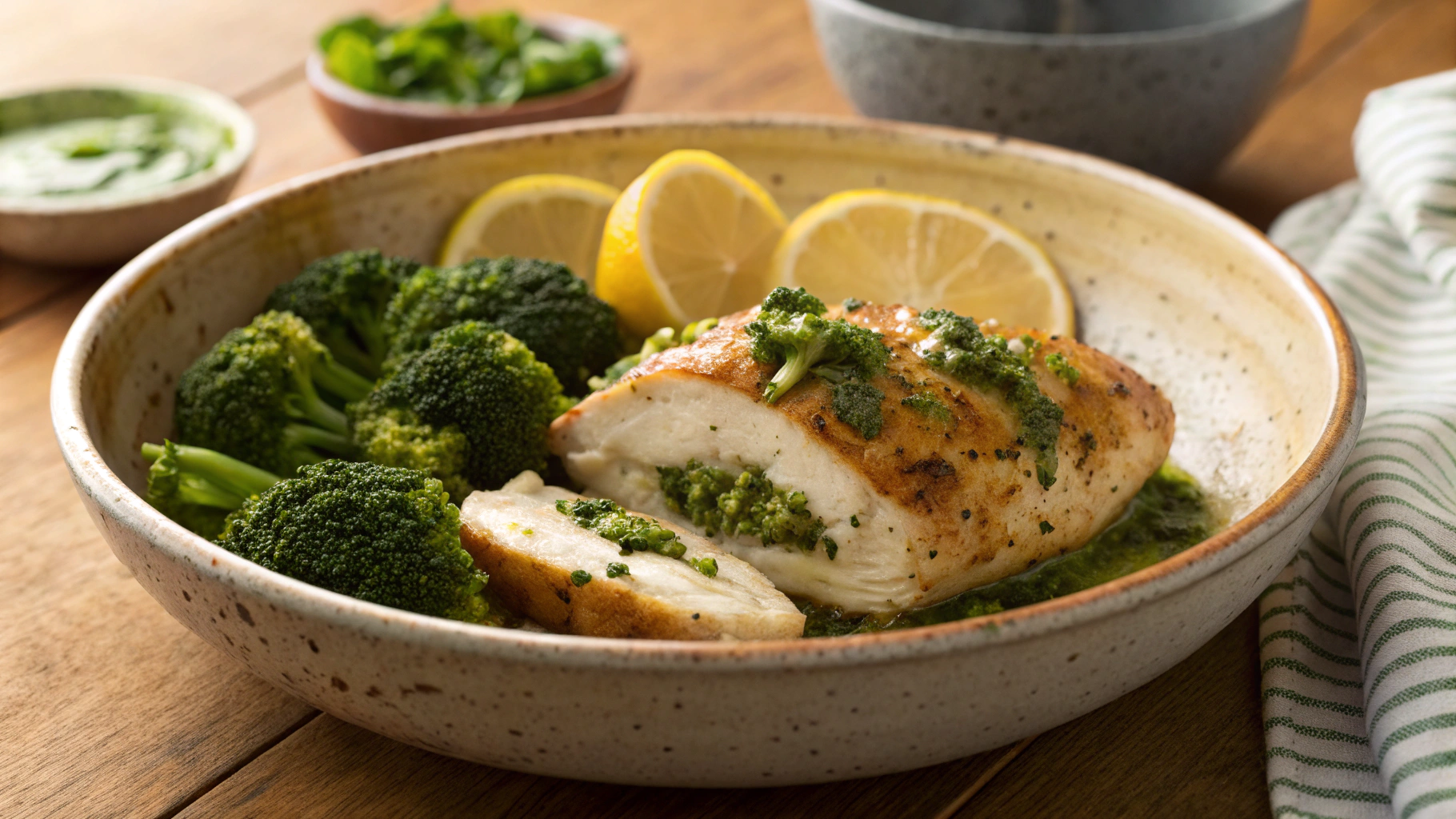 Keto Pesto Ricotta Chicken with Italian Buttery Broccoli