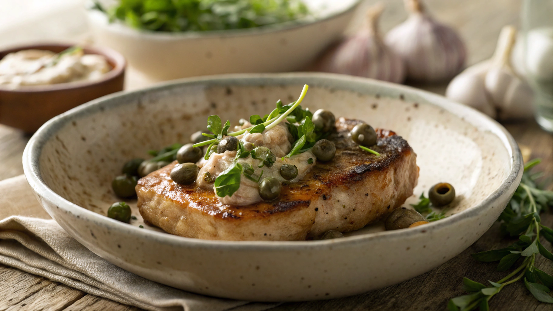 Keto Pork Chops And Capers With Tonnato