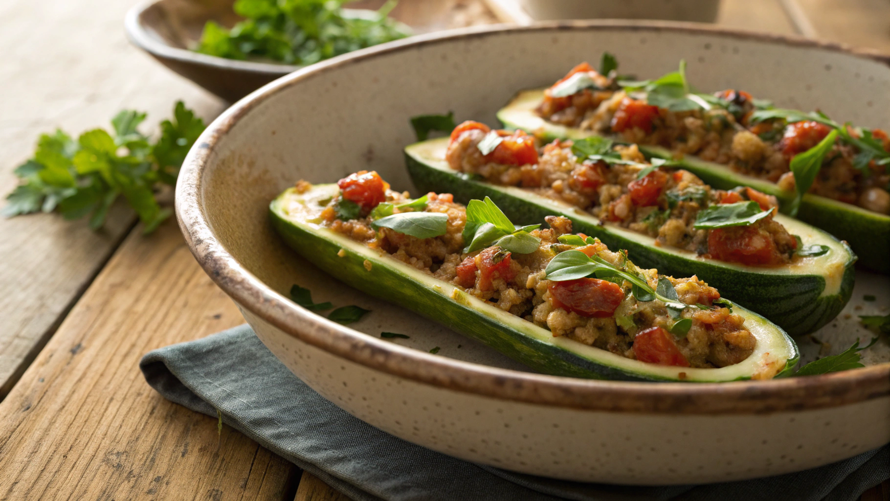 Keto Pork Rind Stuffed Zucchini