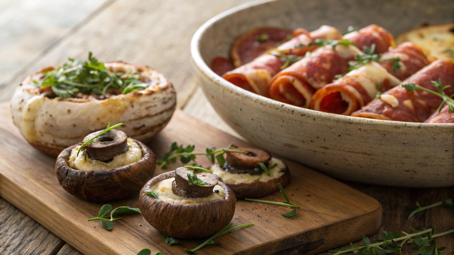 Keto Portabella Salami Swiss Rollups