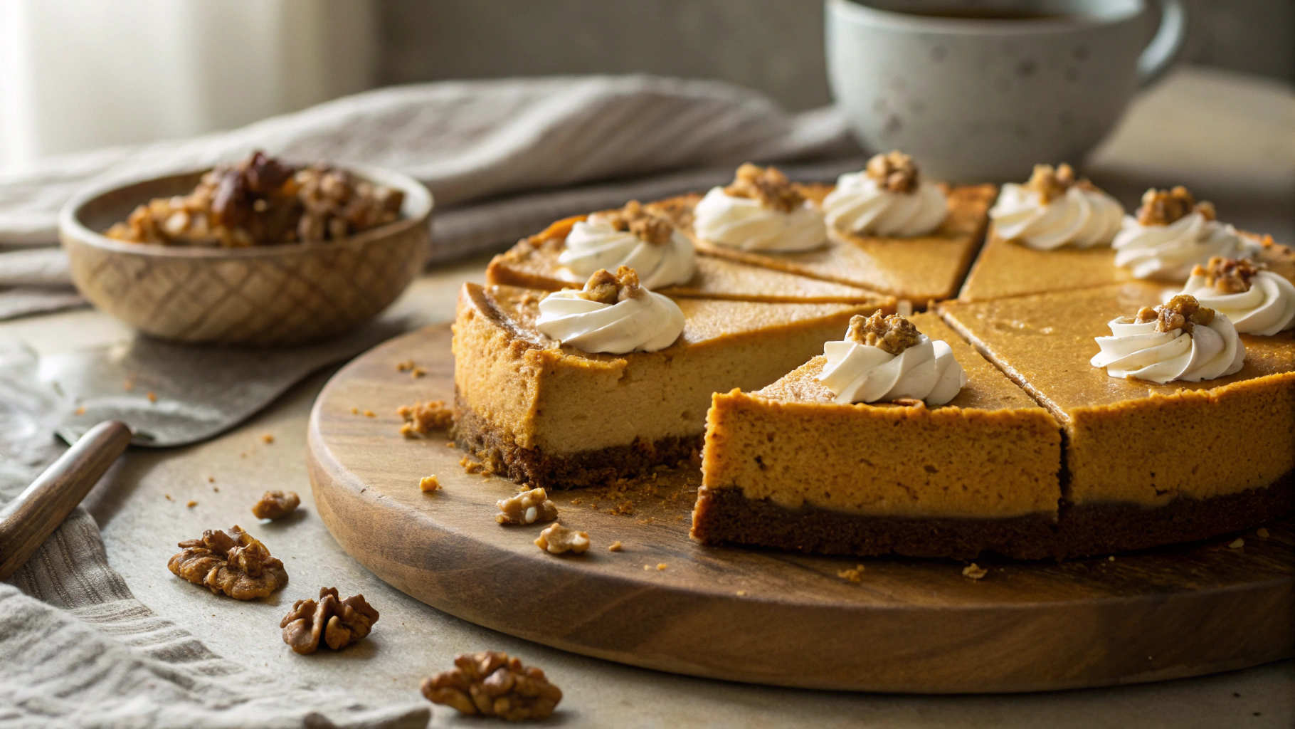 Keto Pumpkin Cheesecake with a Walnut Crust