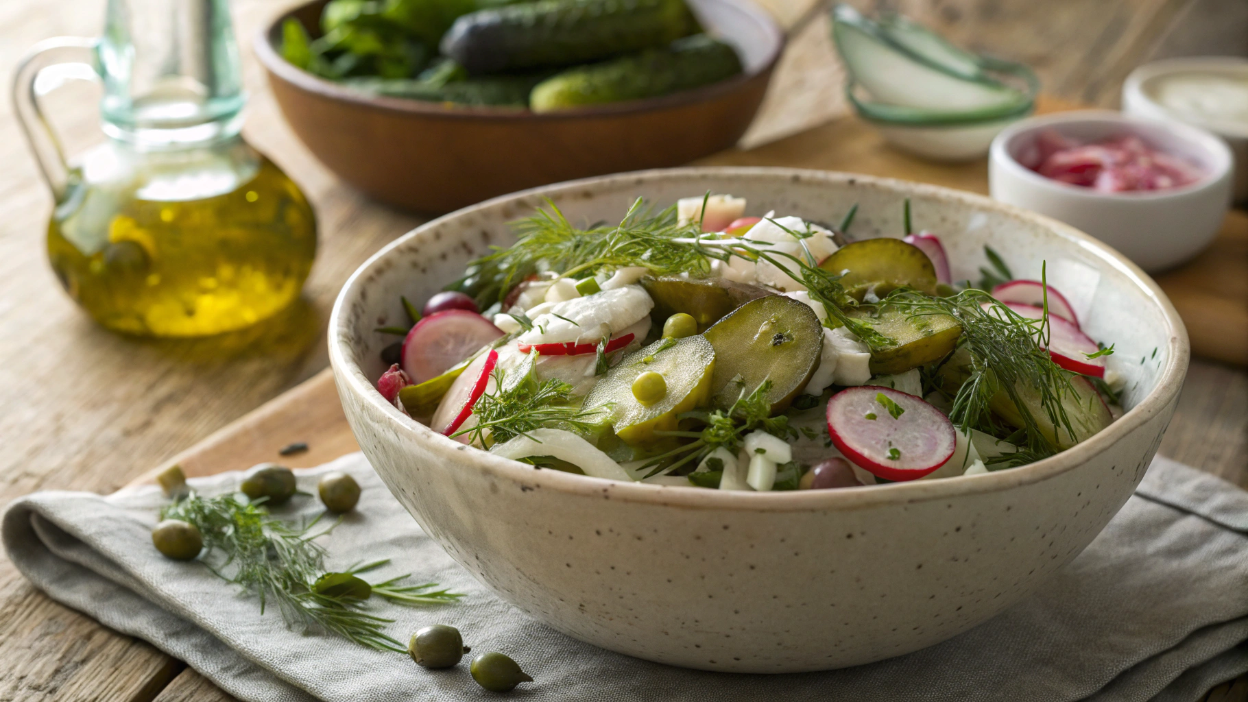 Keto Radish, Dill Pickle And Caper Salad