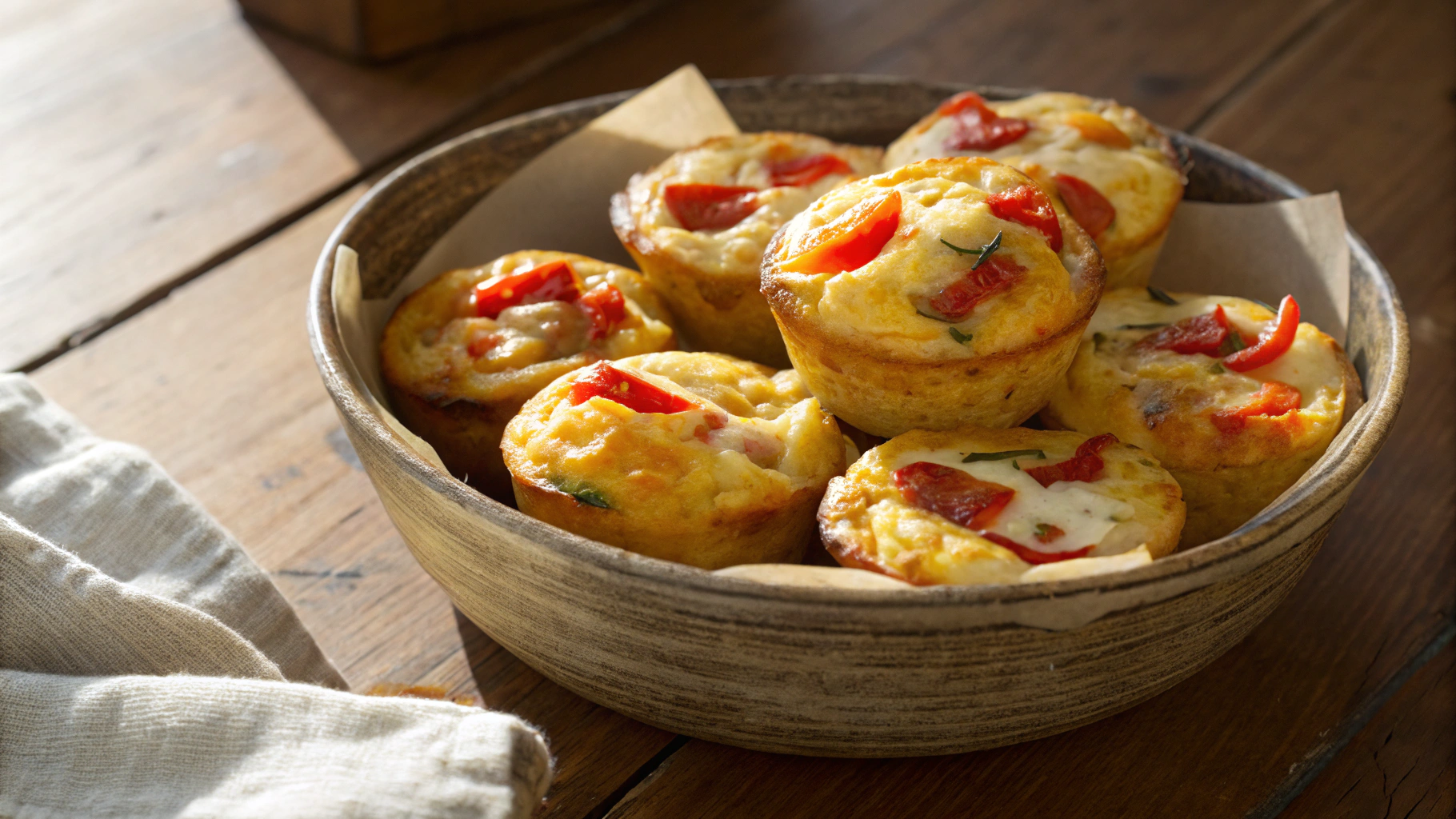 Keto Red Pepper, Mozzarella and Basil Egg Muffins