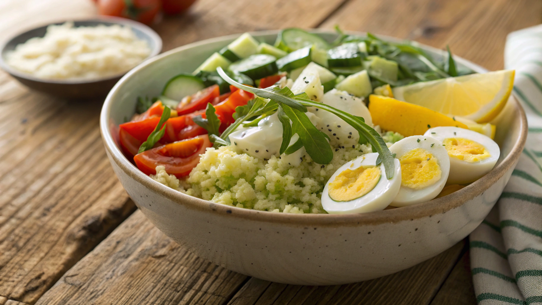 Keto Rice Salad with Egg and Bell Peppers