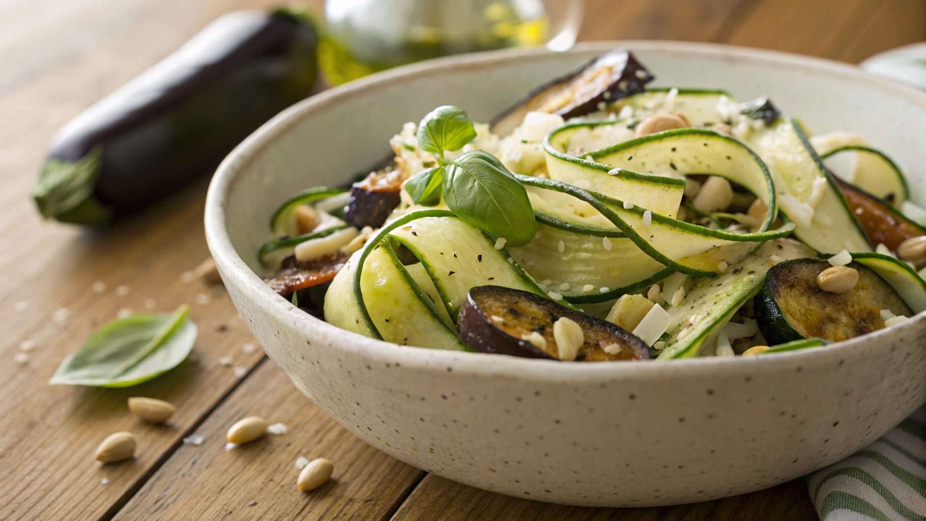 Low Carb Roasted Eggplant Summer Pasta Salad