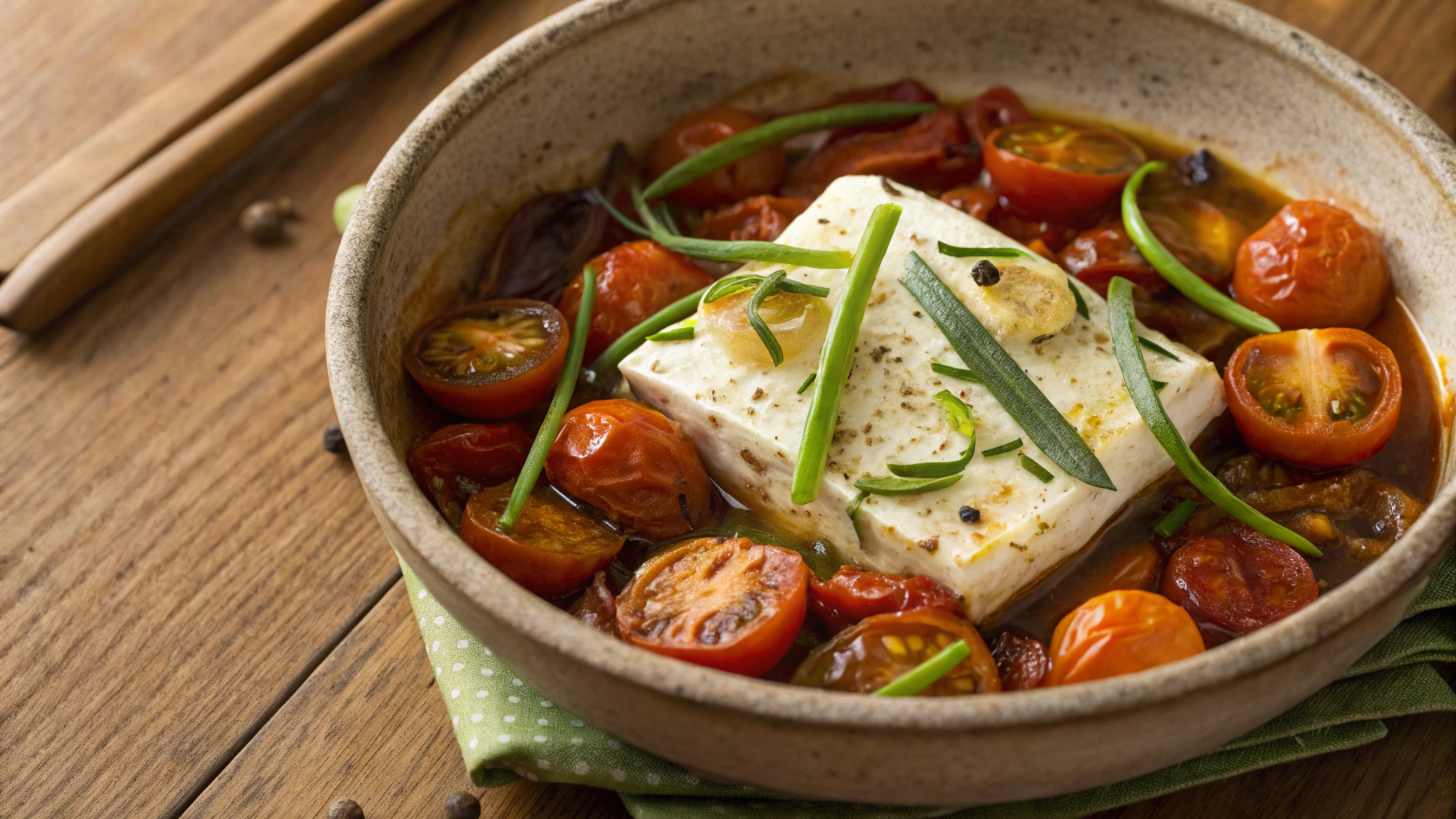 Keto Roasted Feta, Tomato And Scallions