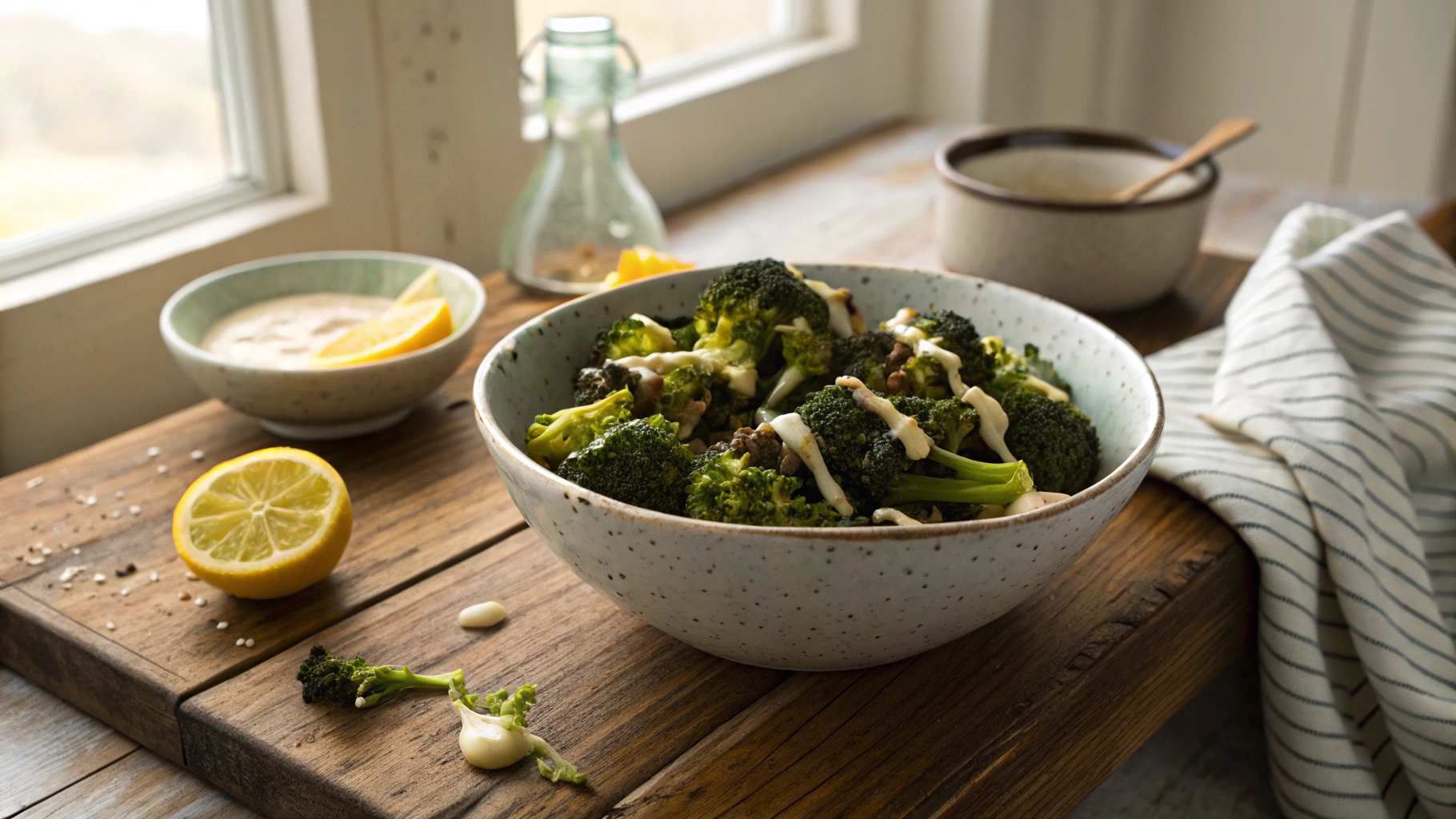 Keto Roasted Frozen Broccoli with Tahini Sauce