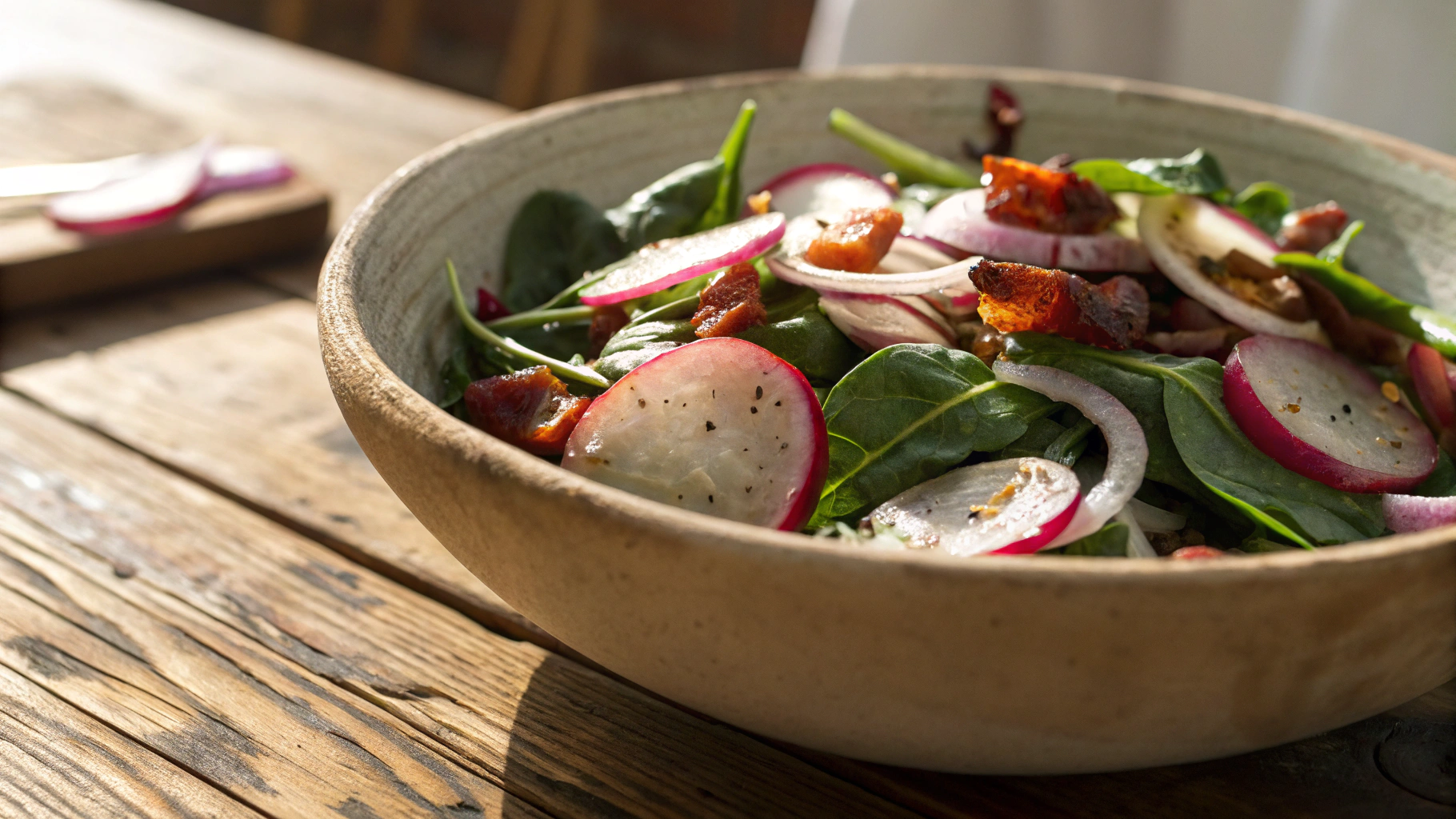Keto Roasted Radish Salad with Bacon Dressing