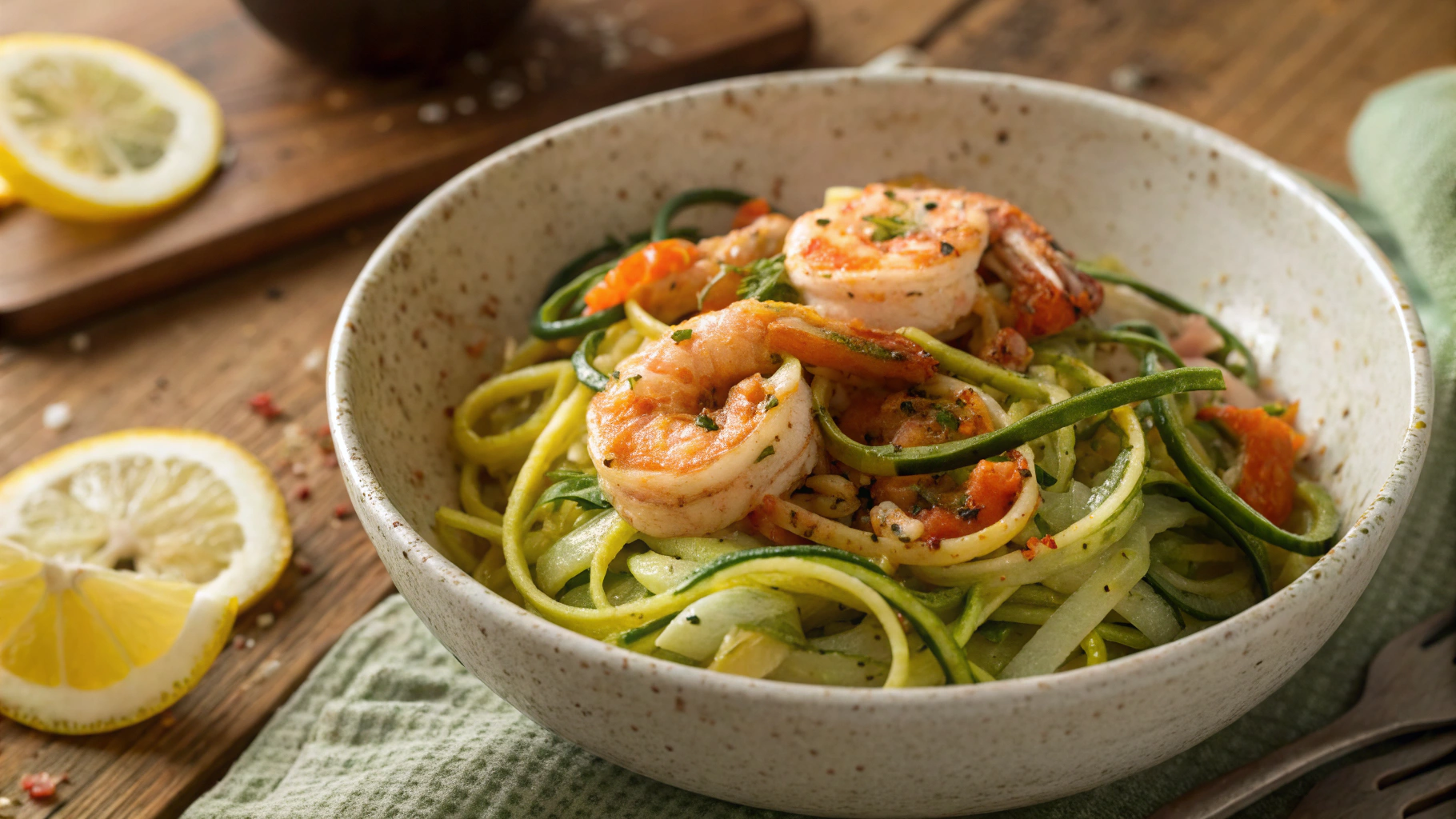 Keto Salmon and Jumbo Shrimp Spaghetti with Spinach