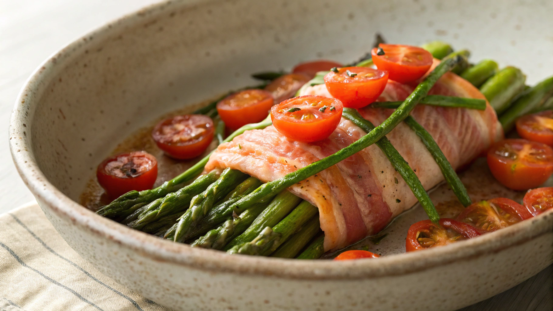 Keto Salmon and Veggies Wrapped in Bacon