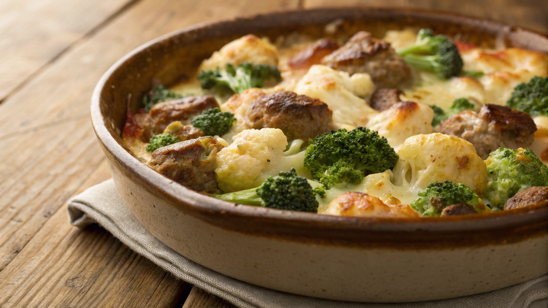 Keto Sausage, Broccoli and Cauliflower Bake