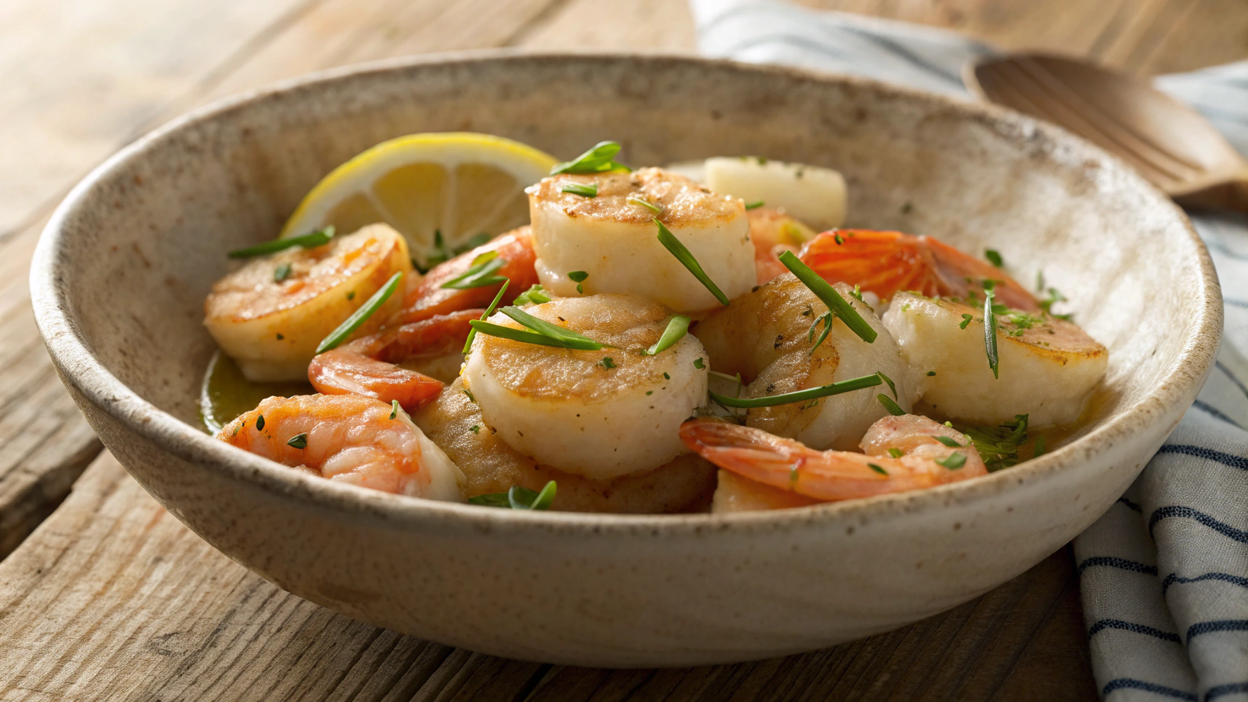 Keto Scallops with Jumbo Shrimp in Lemon and Chive Butter