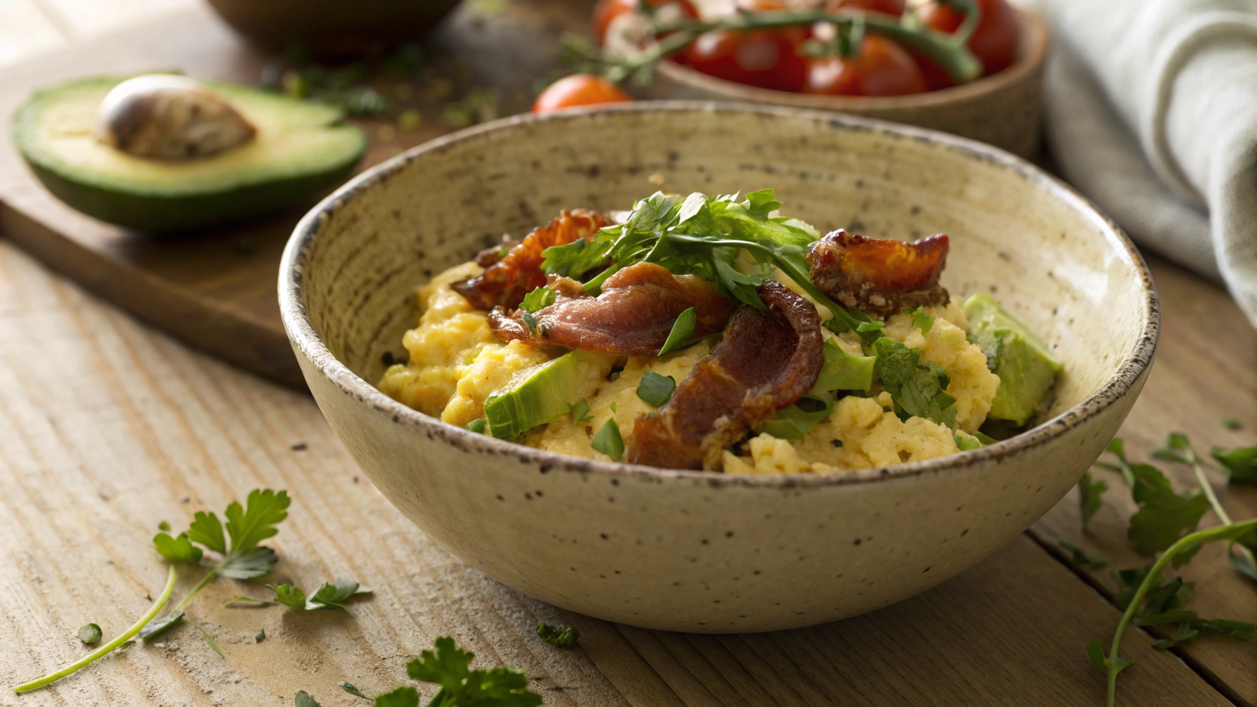 Keto Scrambled Egg with Bacon and Avocado