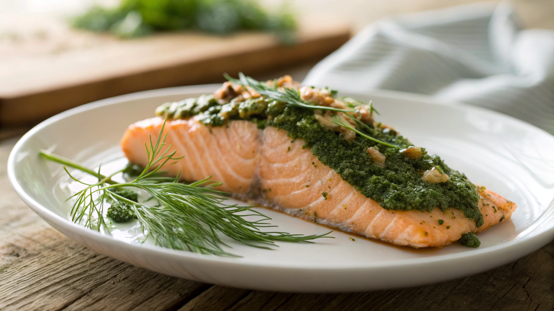 Keto Seared Salmon with Walnut Pesto