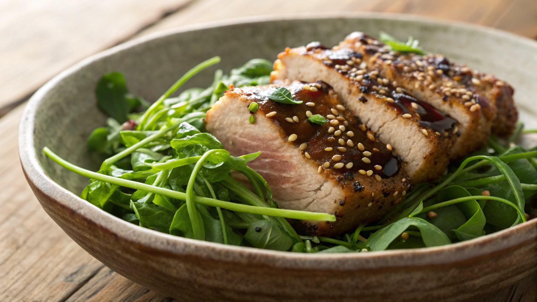 Keto Sesame Crusted Pork w Ginger Scallion Greens