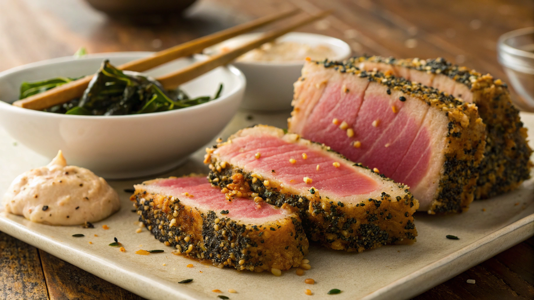 Keto Sesame Crusted Tuna w Spicy Mayo