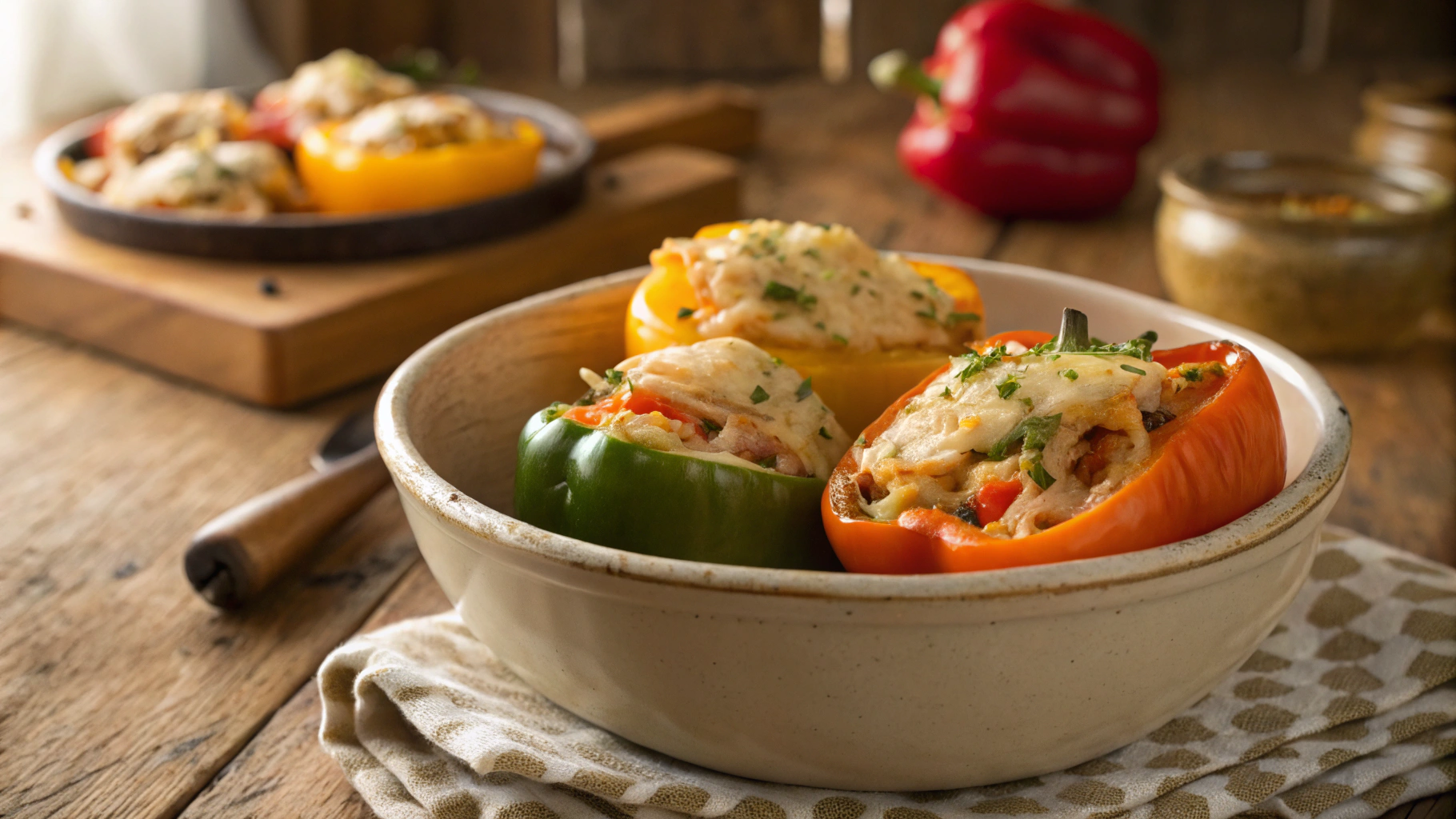 Keto Shredded Ranch Chicken Stuffed Bell Peppers