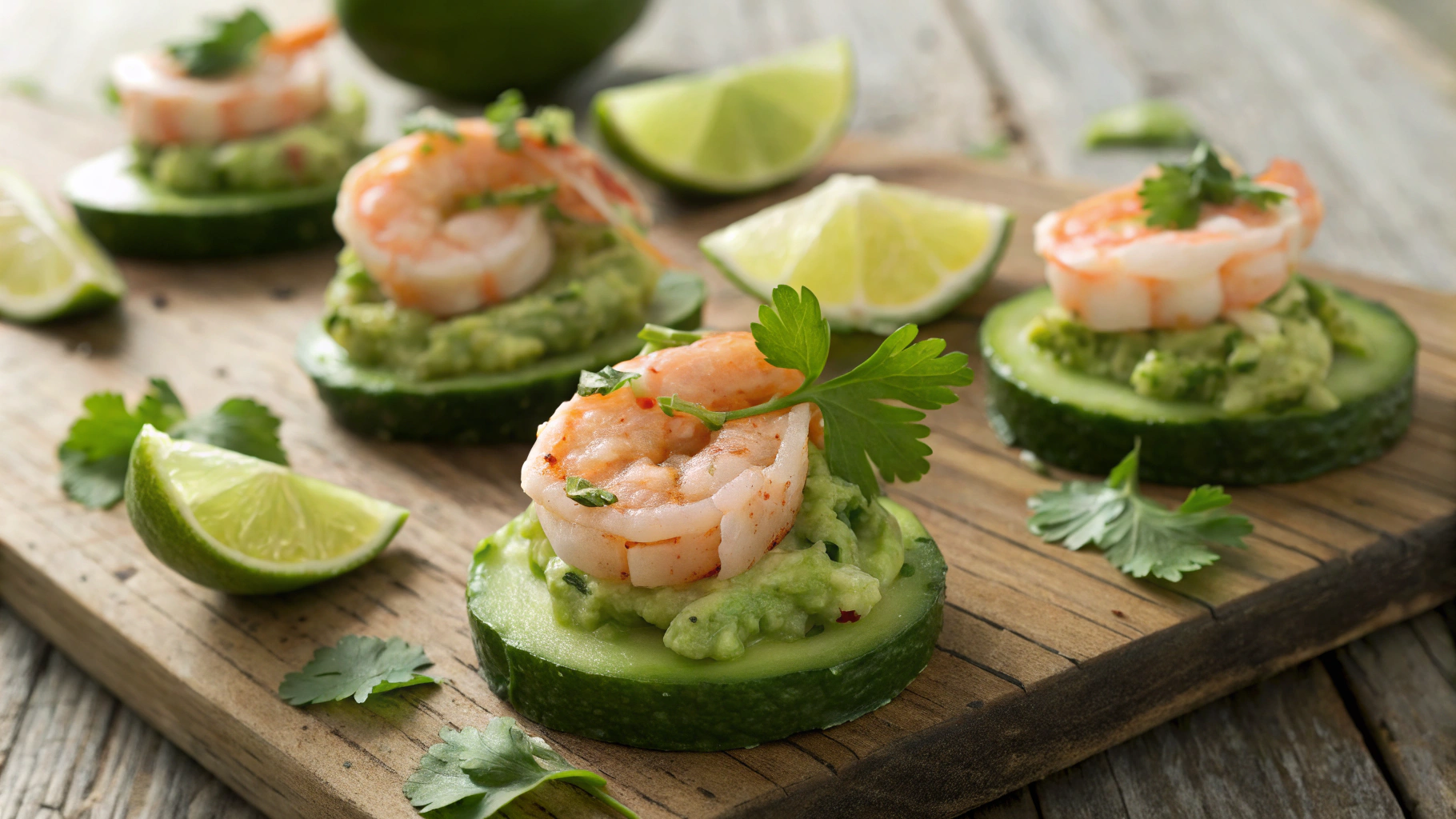 Keto Shrimp and Guacamole Cucumber Bites