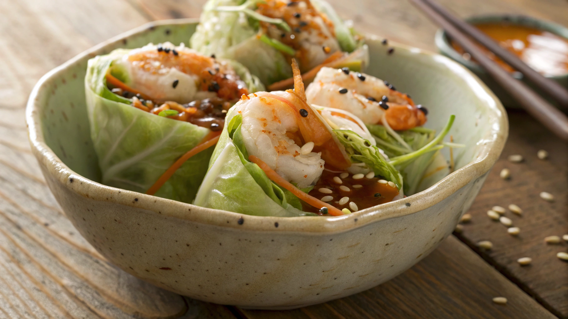 Keto Shrimp Spring Wraps w Ginger Peanut Sauce