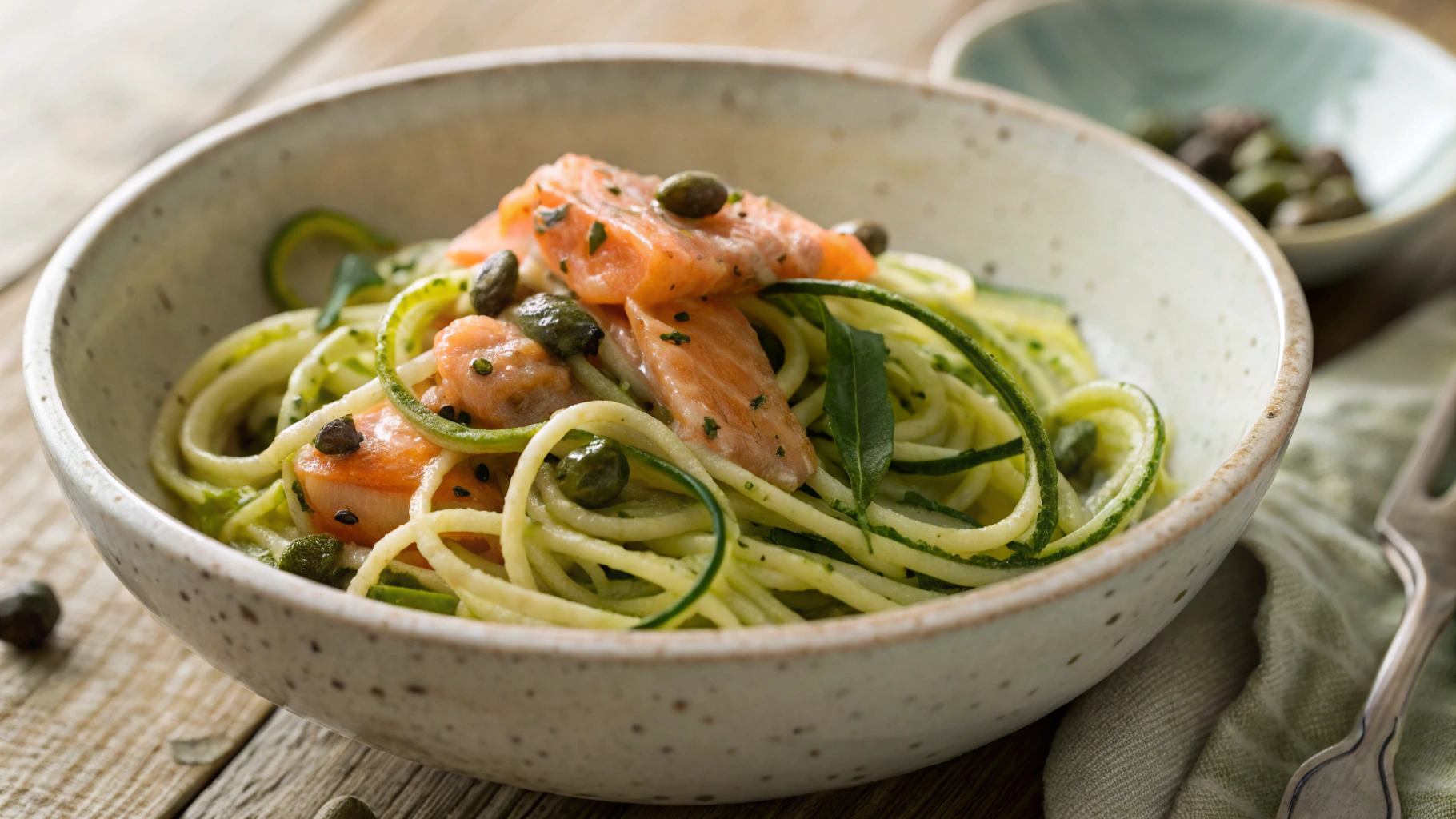 Keto Simple Salmon and Capers Spaghetti