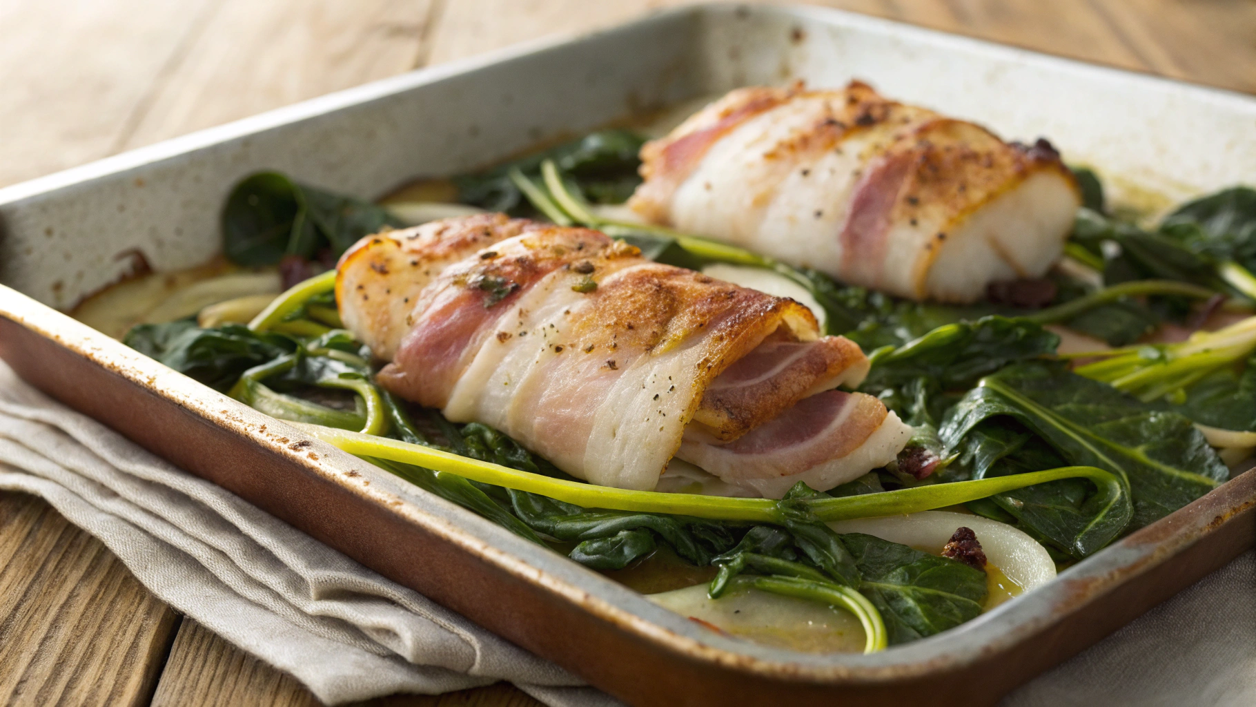 Keto Smoked Ham Cod w Mustardy Spinach and Leeks