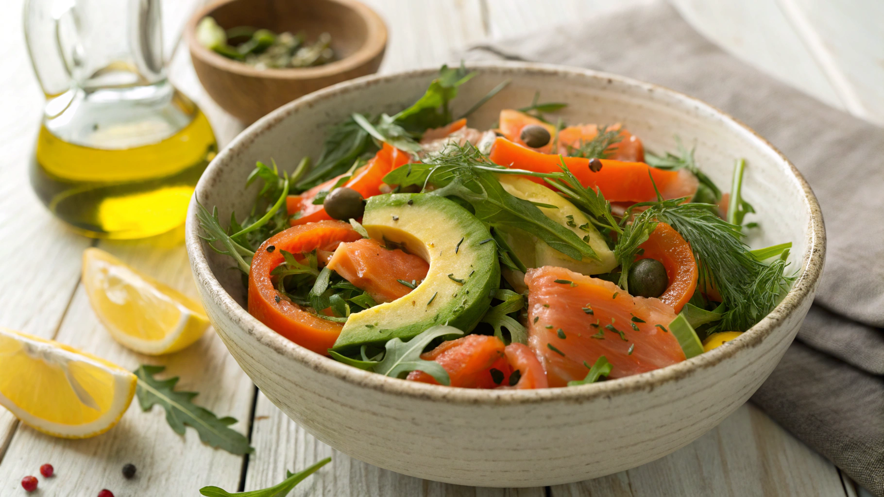 Keto Smoked Salmon Salad with Capers and Bell Peppers